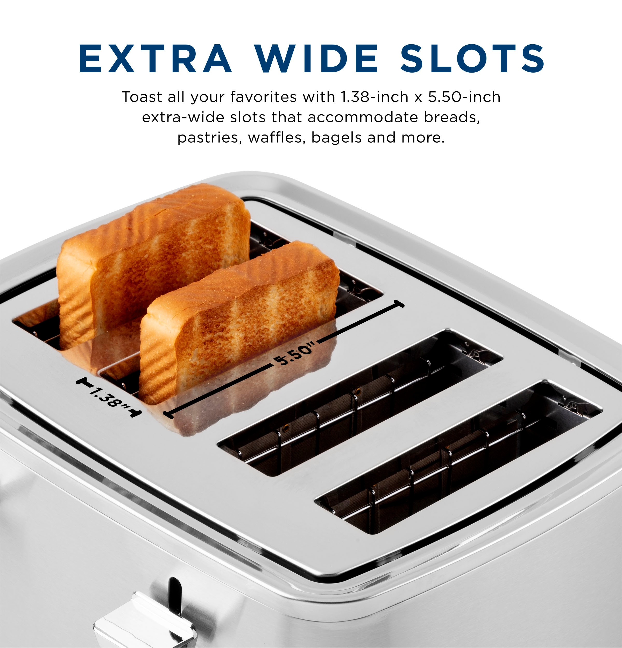  GE Stainless Steel Toaster, 4 Slice, Extra Wide Slots for  Toasting Bagels, Breads, Waffles & More, 7 Shade Options for the Entire  Household to Enjoy
