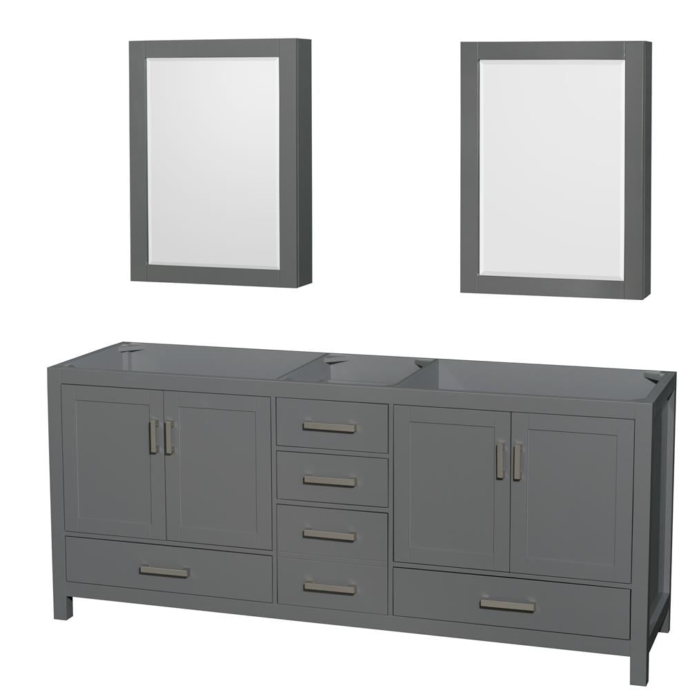 Wyndham Collection WCS141480DKGCXSXXMED Sheffield 80-in Dark Gray with Brushed Chrome Trim Bathroom Vanity Base Cabinet without Top (Mirror Included) (Medicine Cabinet Included)