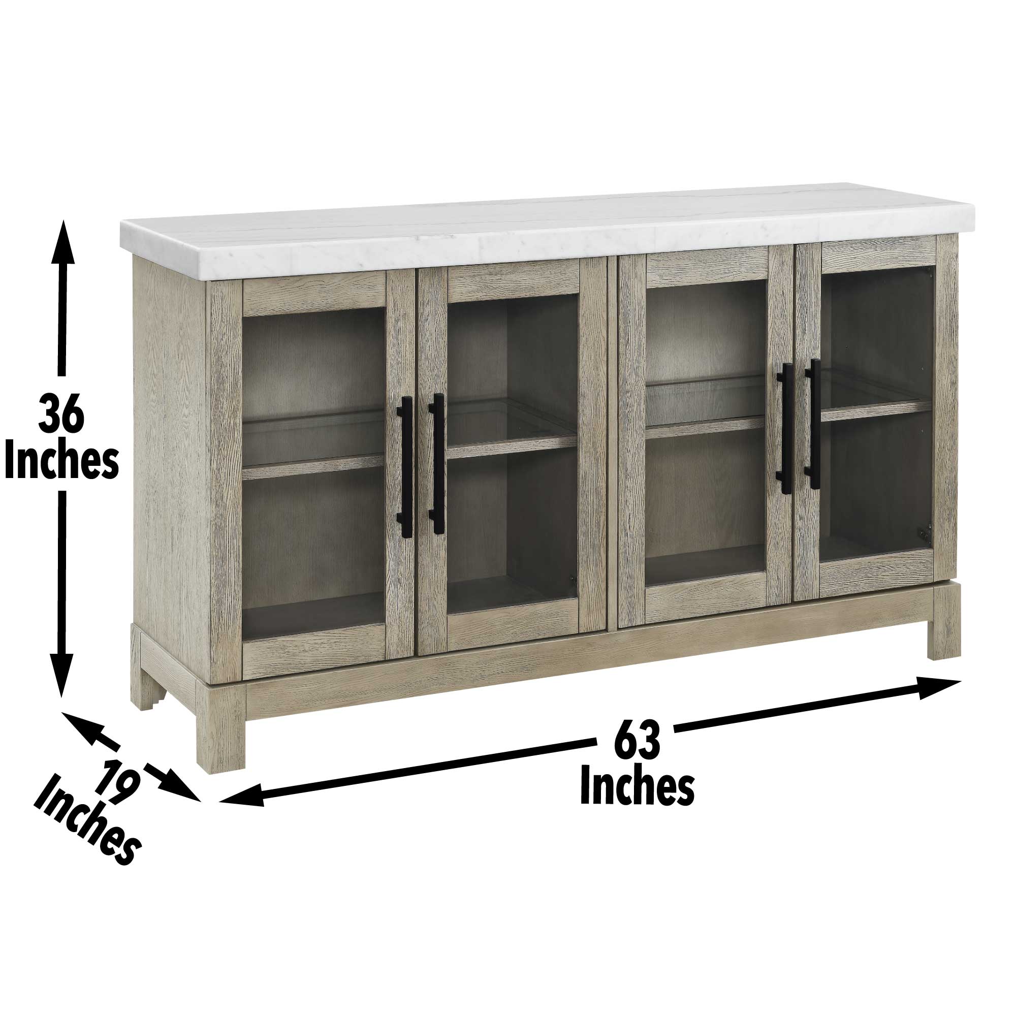 Carena Lighted White Marble and Wheat Wood Sideboard