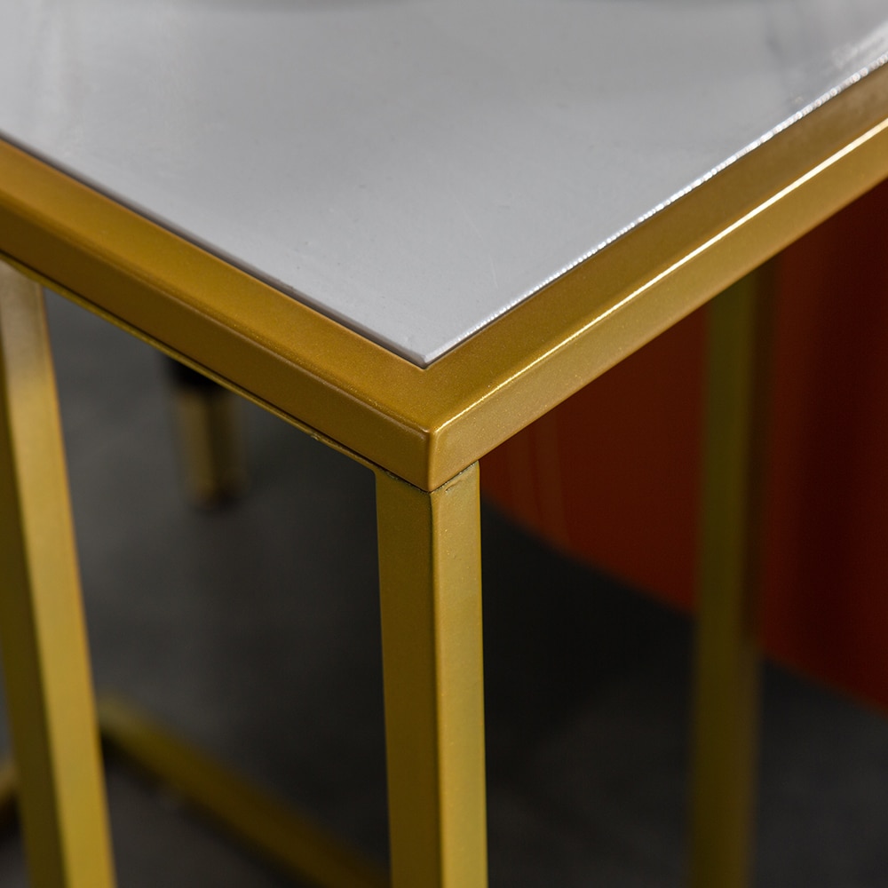 Gold Metal Frame White Marble Top C-Side Table
