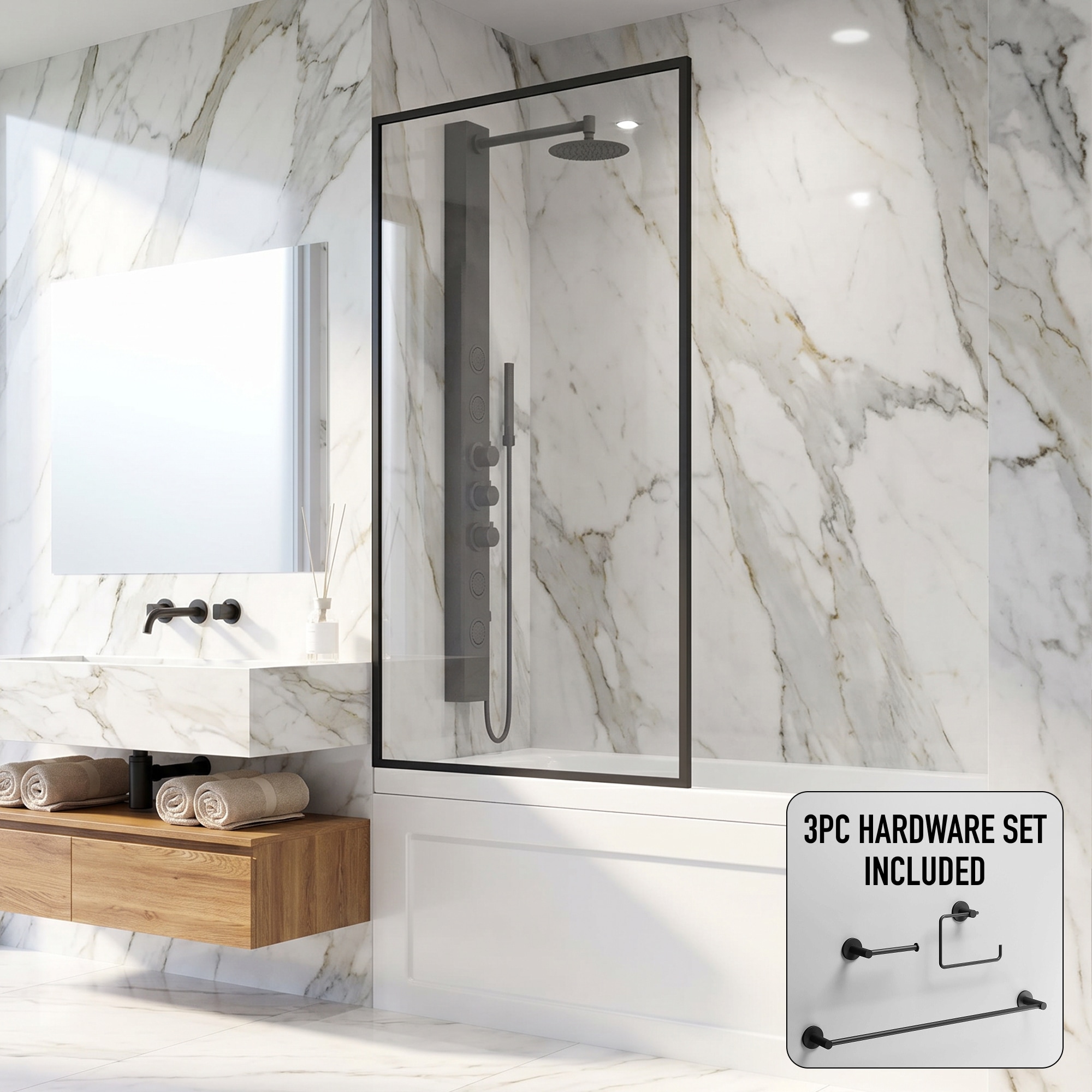 VIGO Meridian Black 34-in W x 62-in H Framed Fixed Bathtub Door