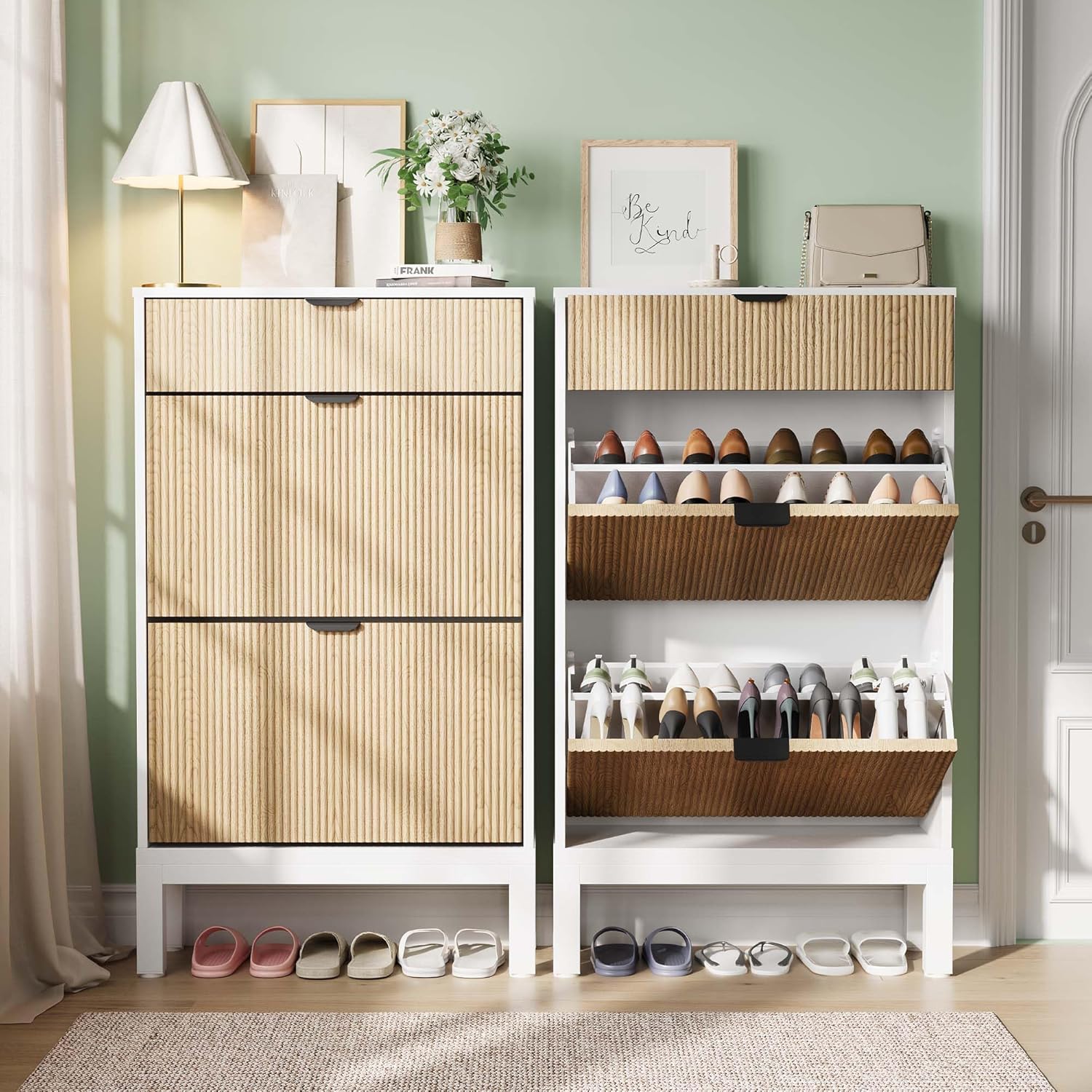 Garvee Shoe Storage Cabinet with Flip Drawers Modern Wooden Shoe Rack ...