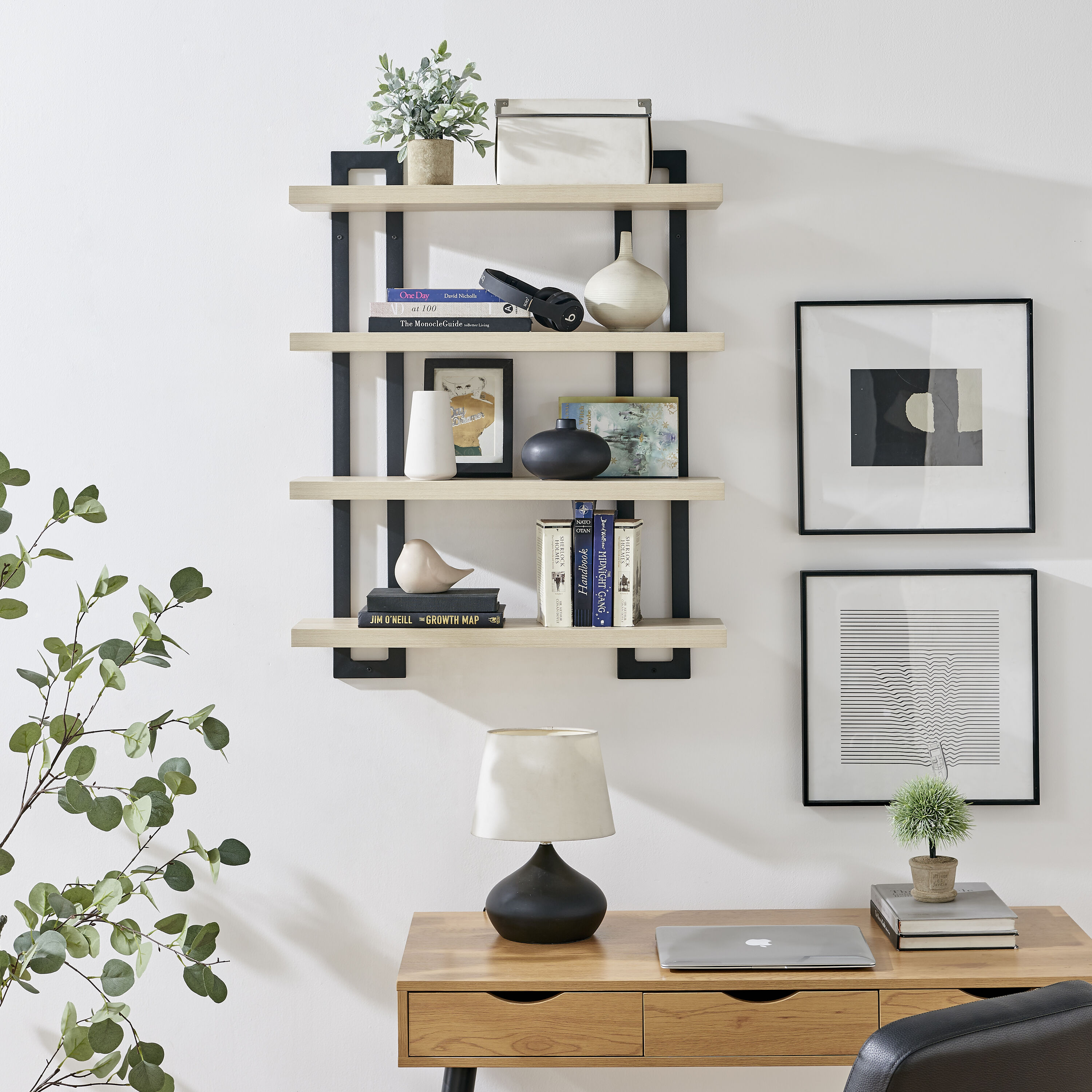 Danya B. GH22300BH 7.6-Inches L x 28.4-Inches D x 36-Inches H Black/White Birch MDF Rectangular Bracket shelf 4 Decorative Shelves