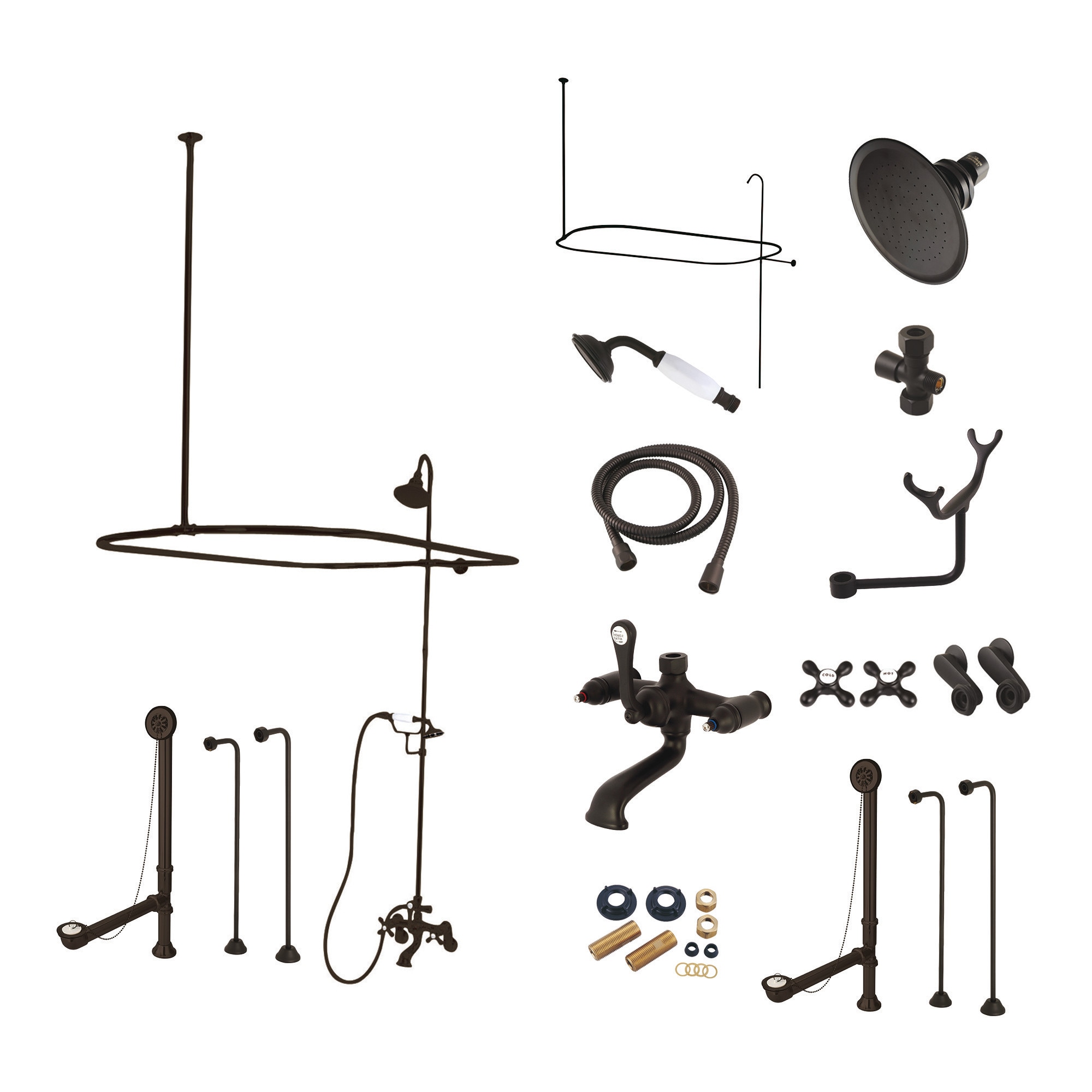 Kingston Brass WLCCK1145AX Vintage Oil-rubbed bronze 3-handle Wall-mount Low-arc Bathtub Faucet with Hand Shower ( Valve Included )