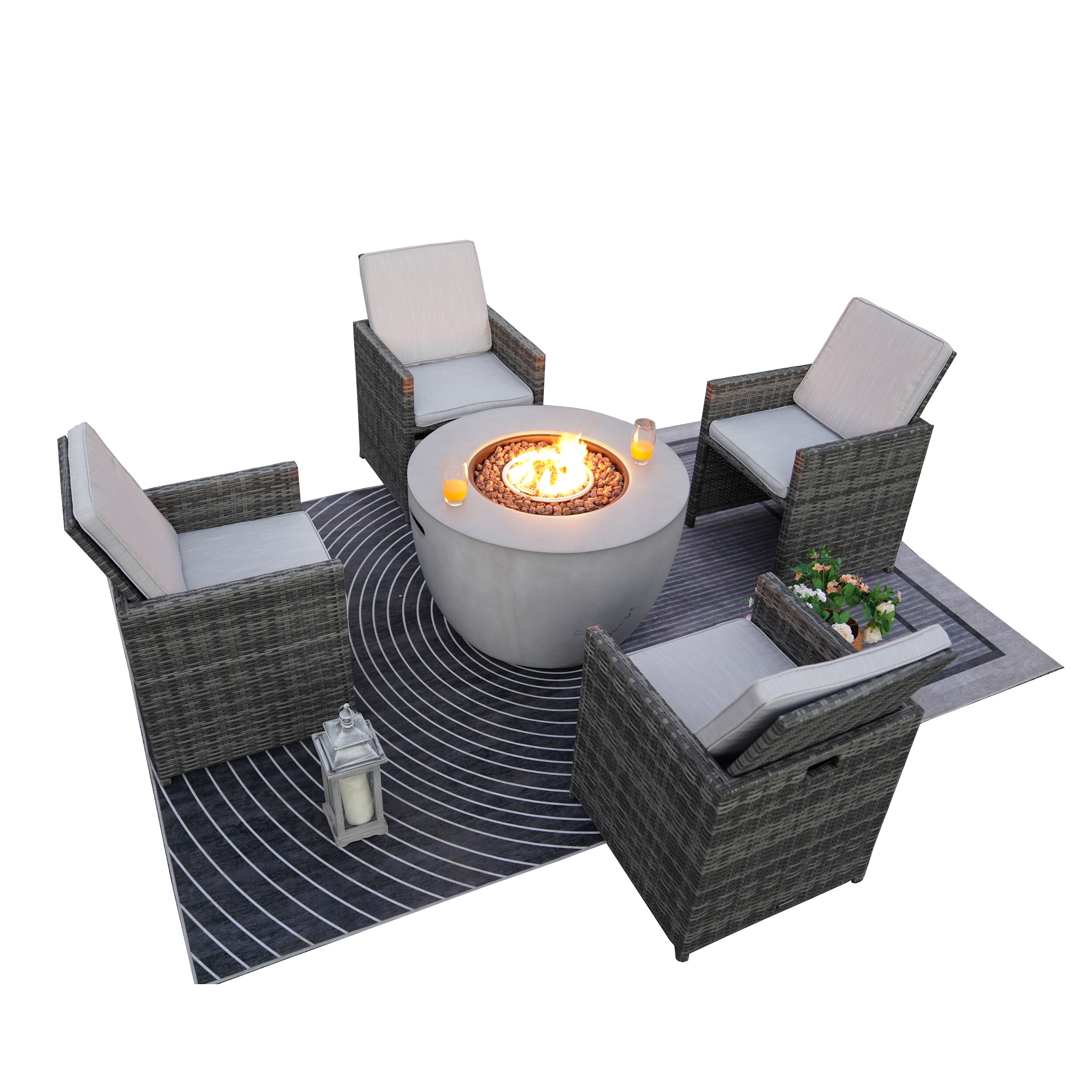 Moda Furnishings MAG-2160-3234G 5 -Piece Wicker Patio Conversation Set with Gray Cushions