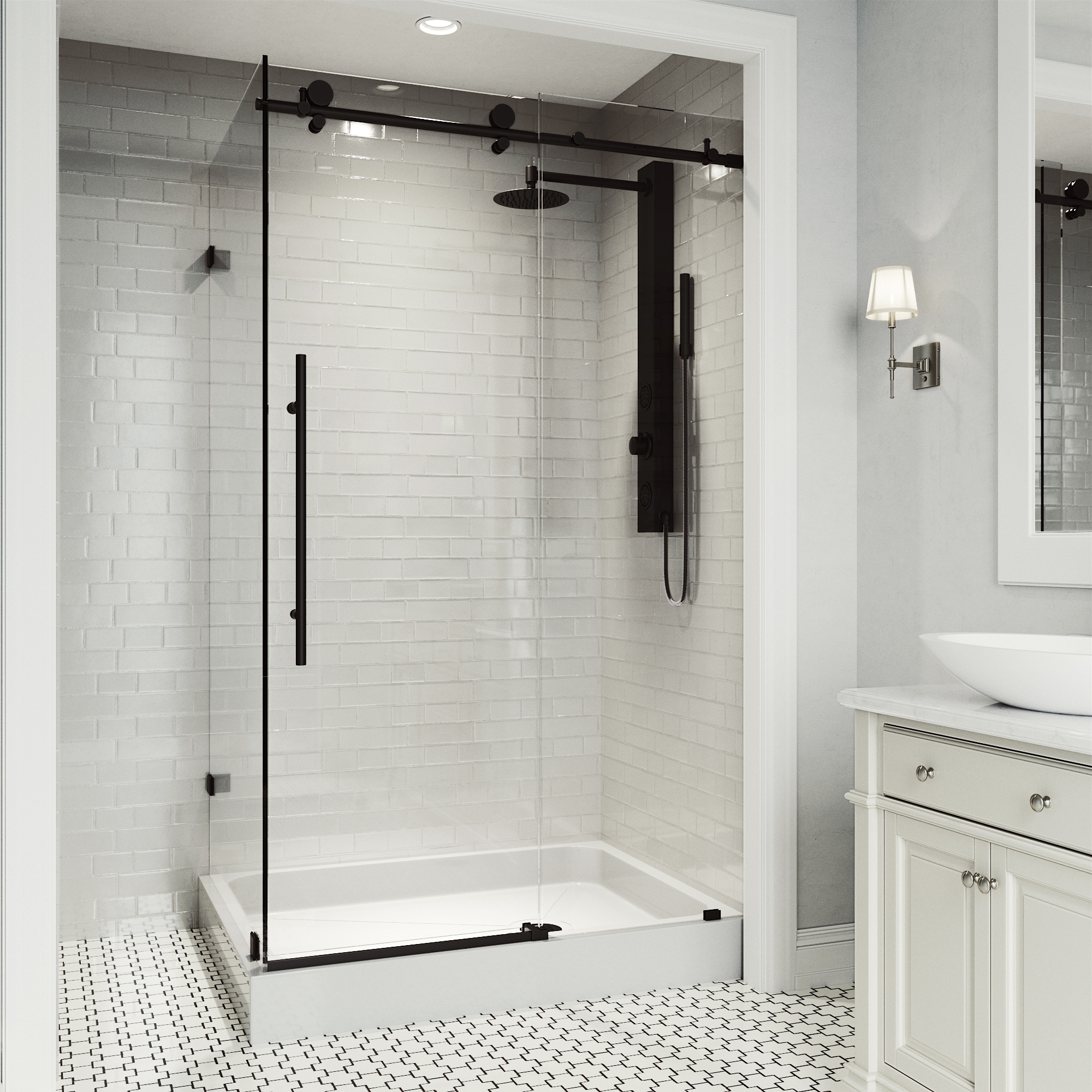 VIGO VG6053MBCL48WR Elan E-Class 2 -Piece 48-in W x 36-in L x 82-in H Rectangular Corner shower kit ( Right Drain) Base and Door Included Black Hardware Included