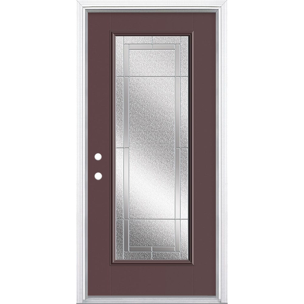 Masonite 3420148 Focus 36-in x 80-in x 4-9/16-in Fiberglass Full lite Right-hand inswing Modern White Painted Prehung Front Door with Brickmould Insulating core