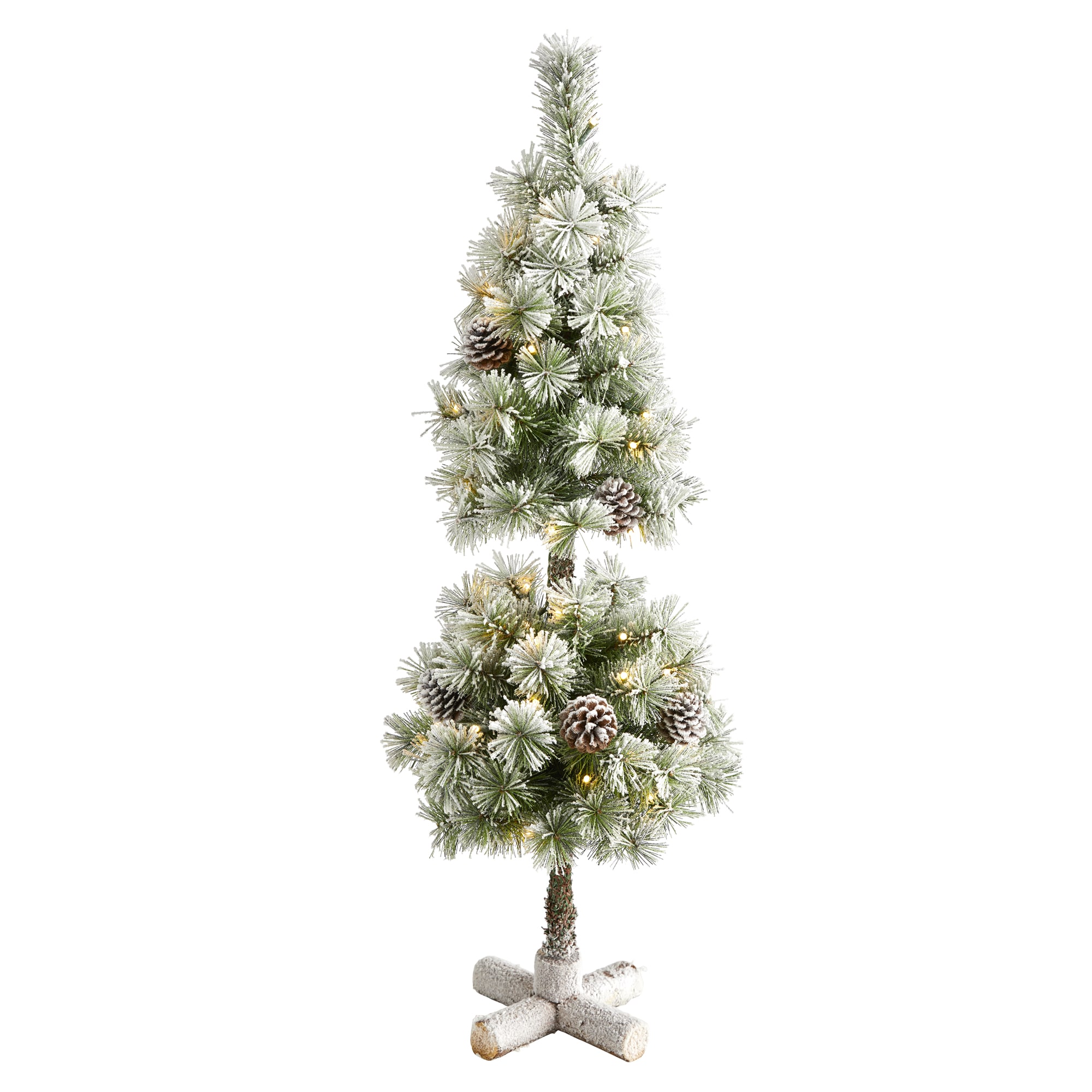 Nearly Natural T1987 3-Feet Pine Pre-lit Flocked Artificial Christmas Tree with White LED Lights