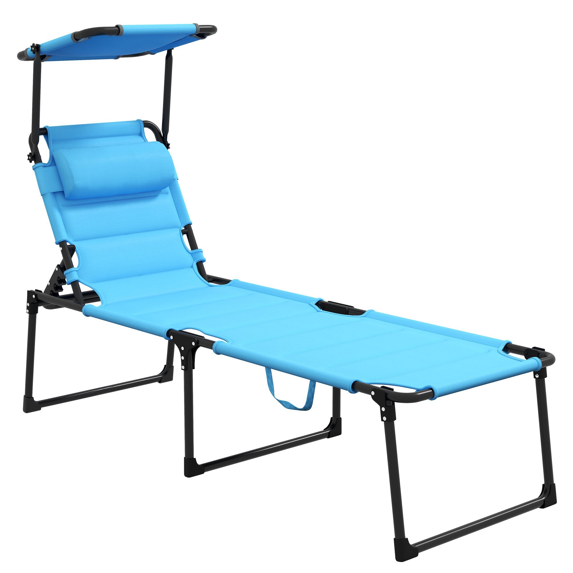 Miki Shinly AB-0579-200JJ Outdoor Patio Chair Black Steel Frame Stationary Chaise Lounge Chair with Blue Cushioned Seat