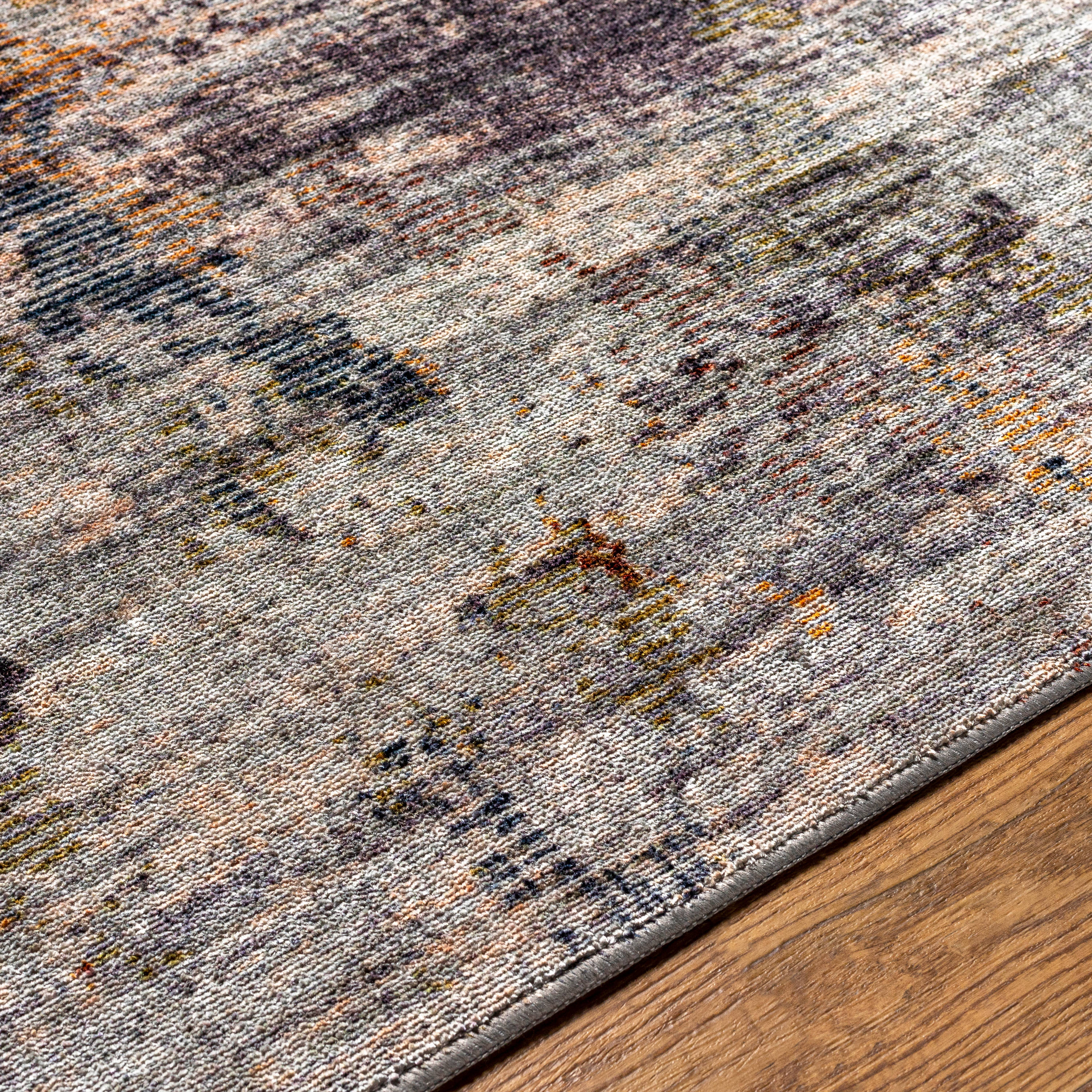 Gray Abstract Synthetic Reversible Washable Rug 2'7" x 4'