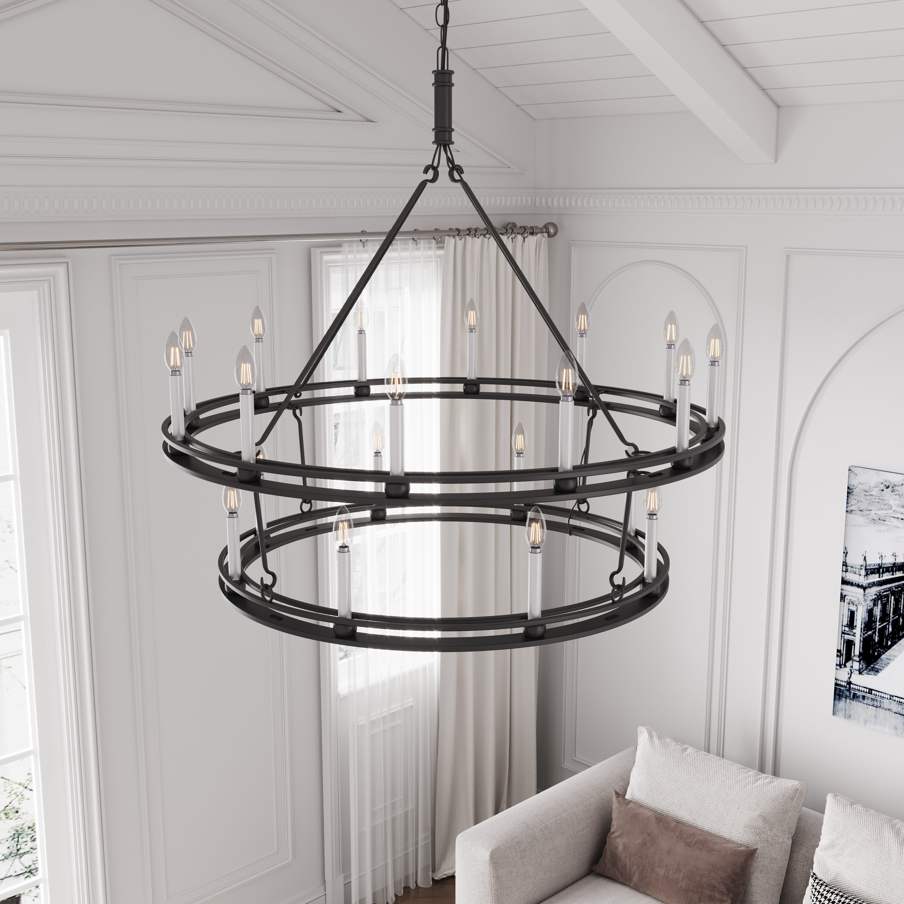 Black Metal Adjustable Candle Chandelier with 8 Lights