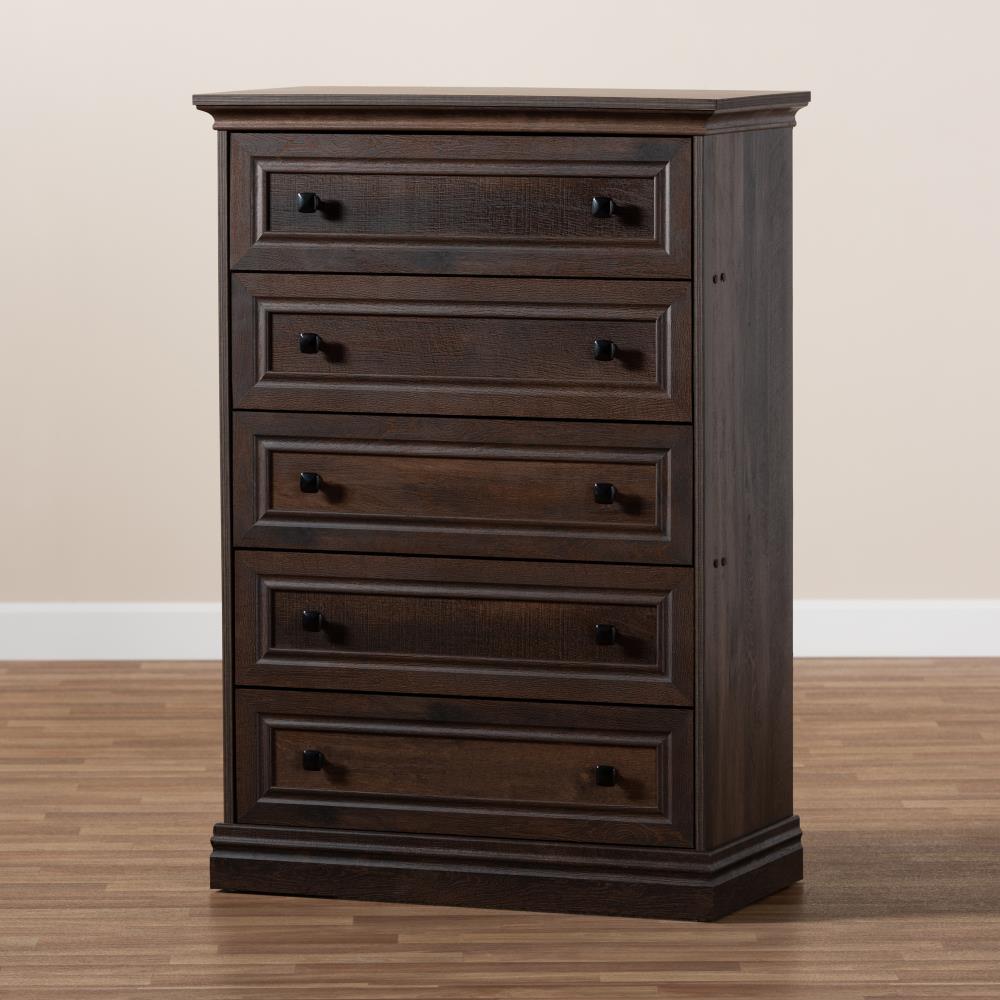 Baxton Studio Nolan Brown Black 5 Drawer Chest in the Chests