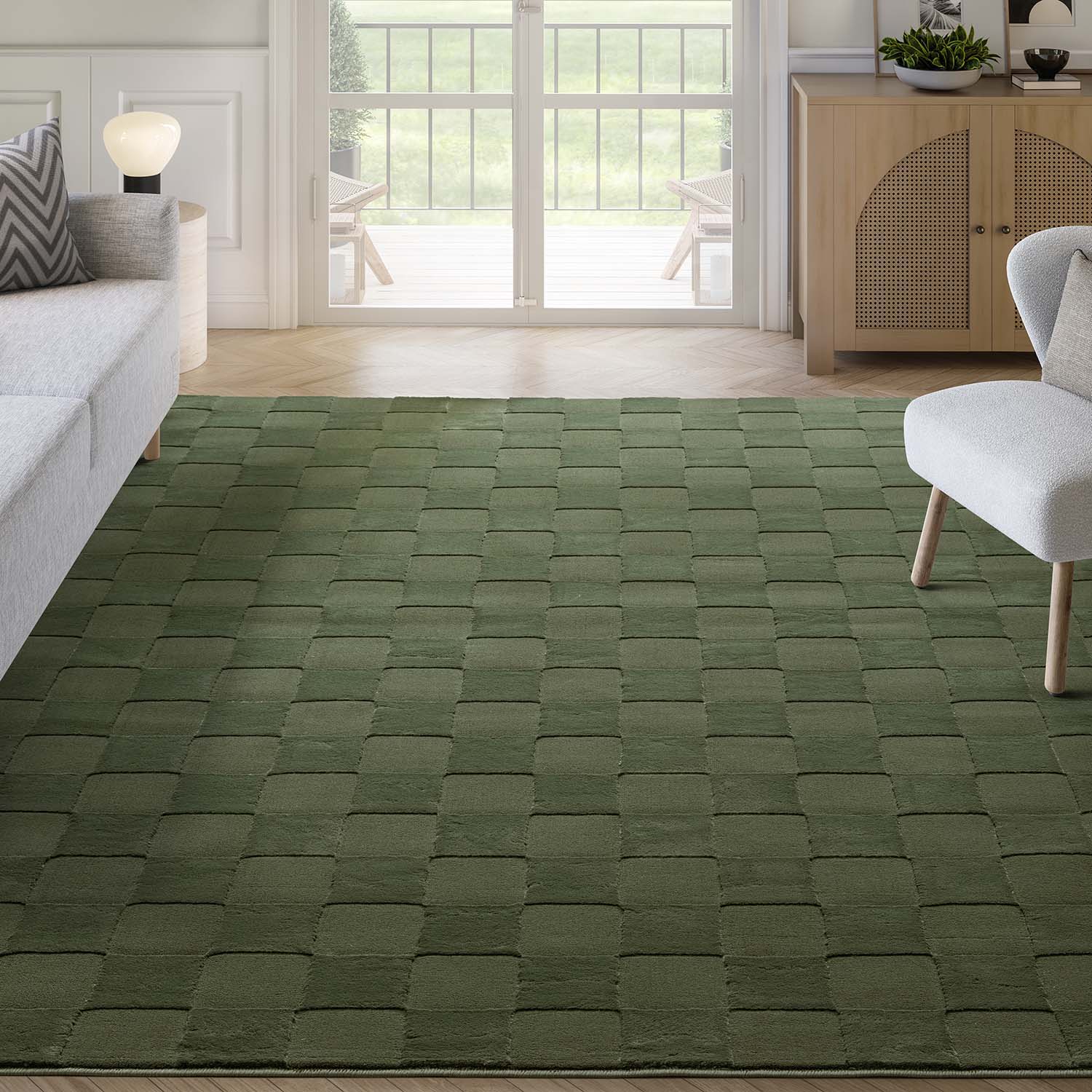 Abani Rugs PDE100A-8 Plush Deco 8 x 10 (ft) Loomed Green Rectangular Indoor Checkered Machine washable Area rug