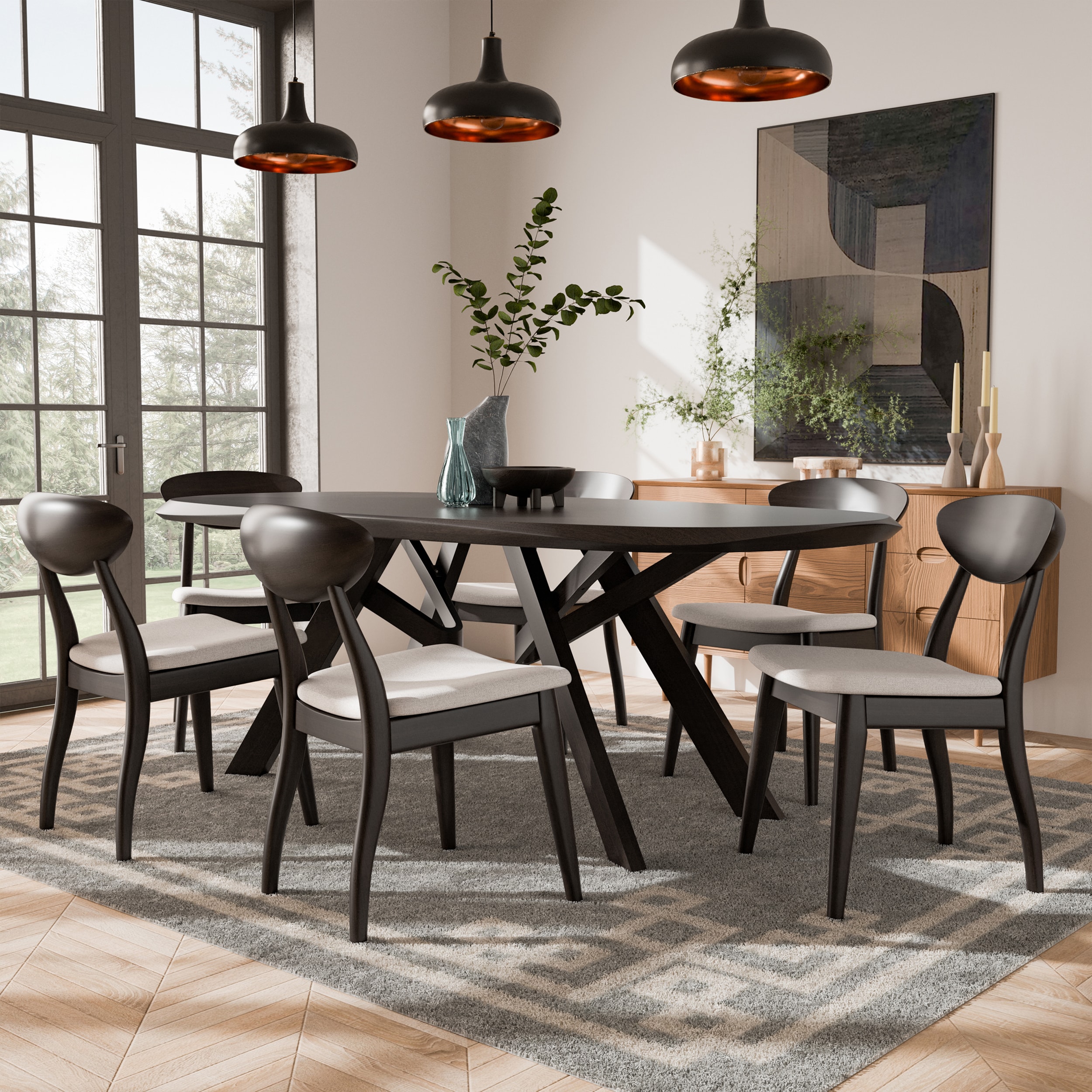 Furniture of America IDF30006BKOT7PC Shelun Black Wenge Contemporary/Modern Dining Room Set with Rectangular Table ( Seats 6 )