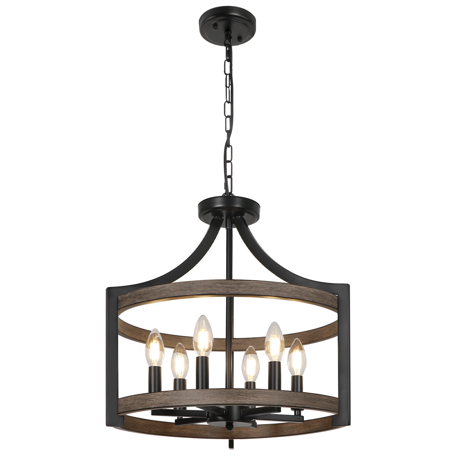 WBinDX 6 -Light Matte Black and Brown Farmhouse Metal Chandelier
