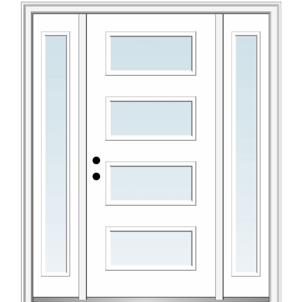 MMI DOOR ZZ348318R 60-in x 80-in x 6-9/16-in Fiberglass 3/4 lite Right-hand inswing Brilliant White Painted Prehung Front Door with Sidelights with Brickmould Insulating core