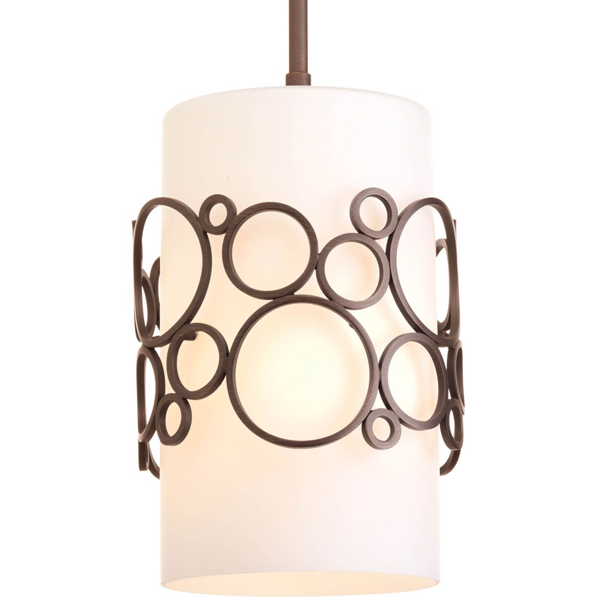 Progress Lighting P5314-74 Bingo Venetian Bronze Modern/Contemporary Etched Glass Cylinder Mini Pendant Light