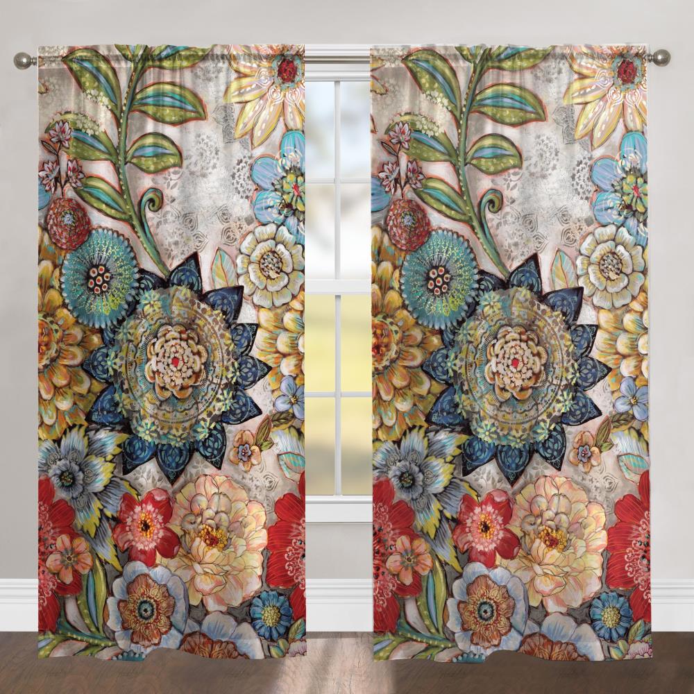 Laural Home BOBO84WCB 84-in Multicolor/polyester Floral Room darkening Rod pocket Single curtain panel