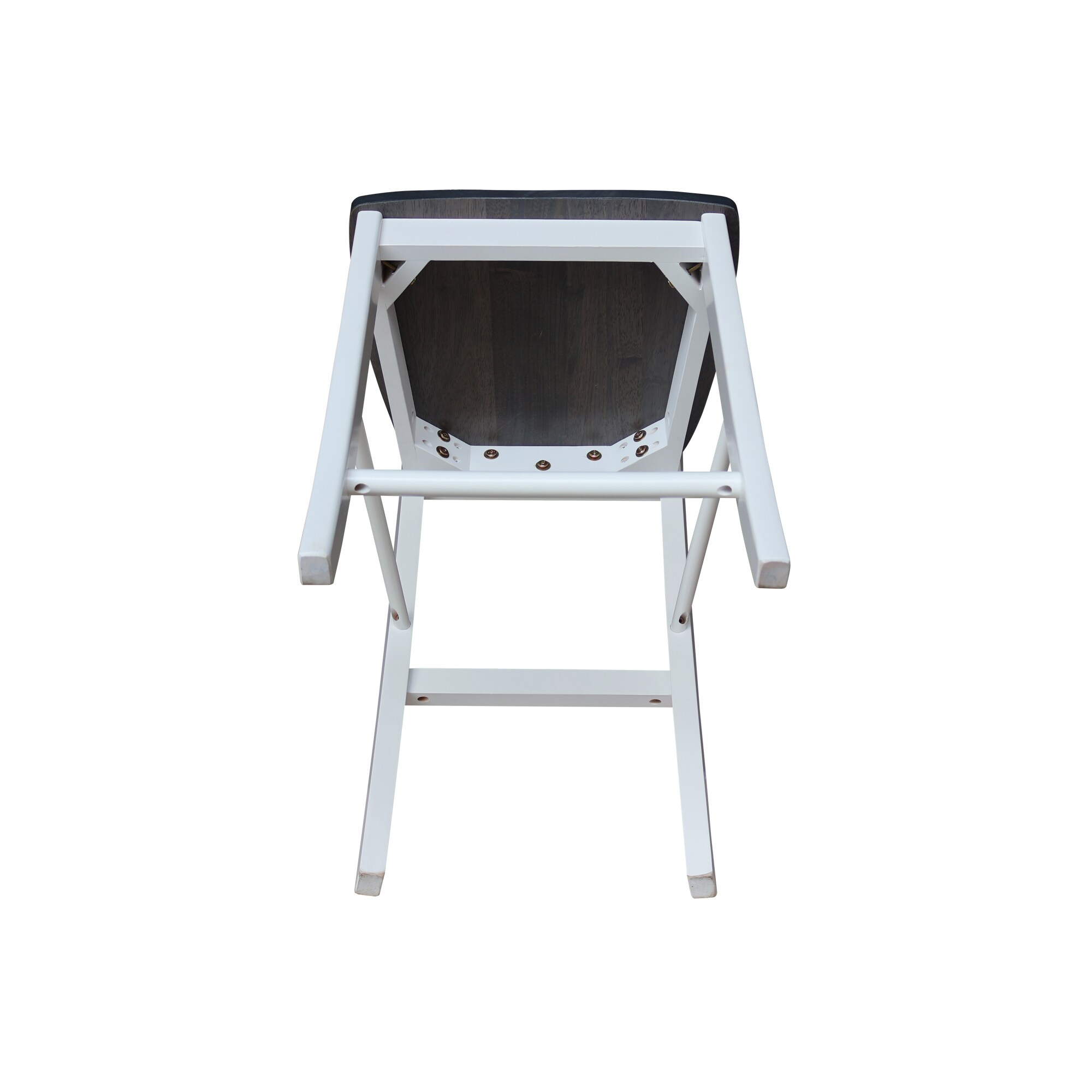 Elegant X-Back Solid Parawood Counter Stool, White and Heather Gray