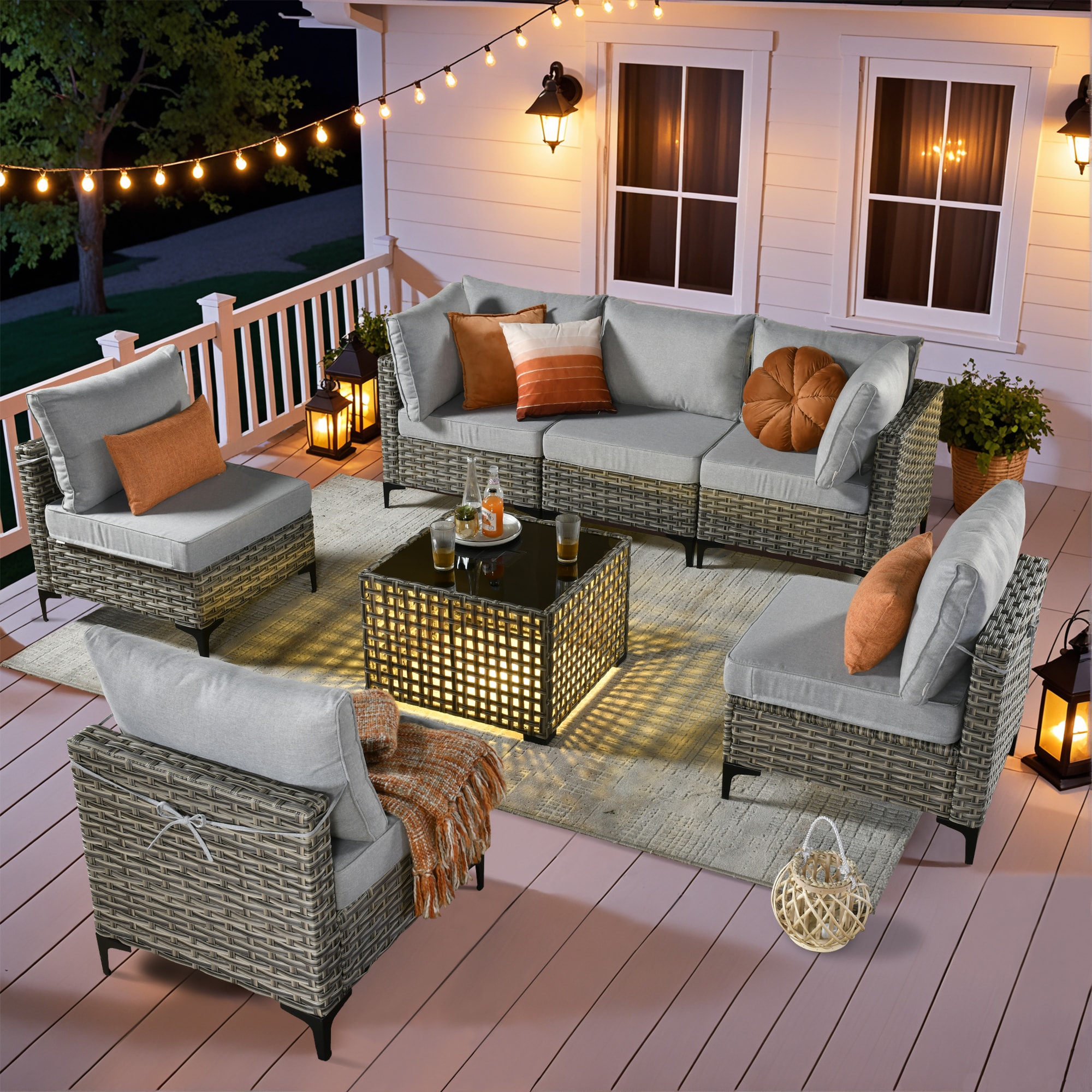 ALTRIGUS 6L-SKT207-AL 7 -Piece Wicker Patio Sofa Conversation Set with Dark Gray Cushions