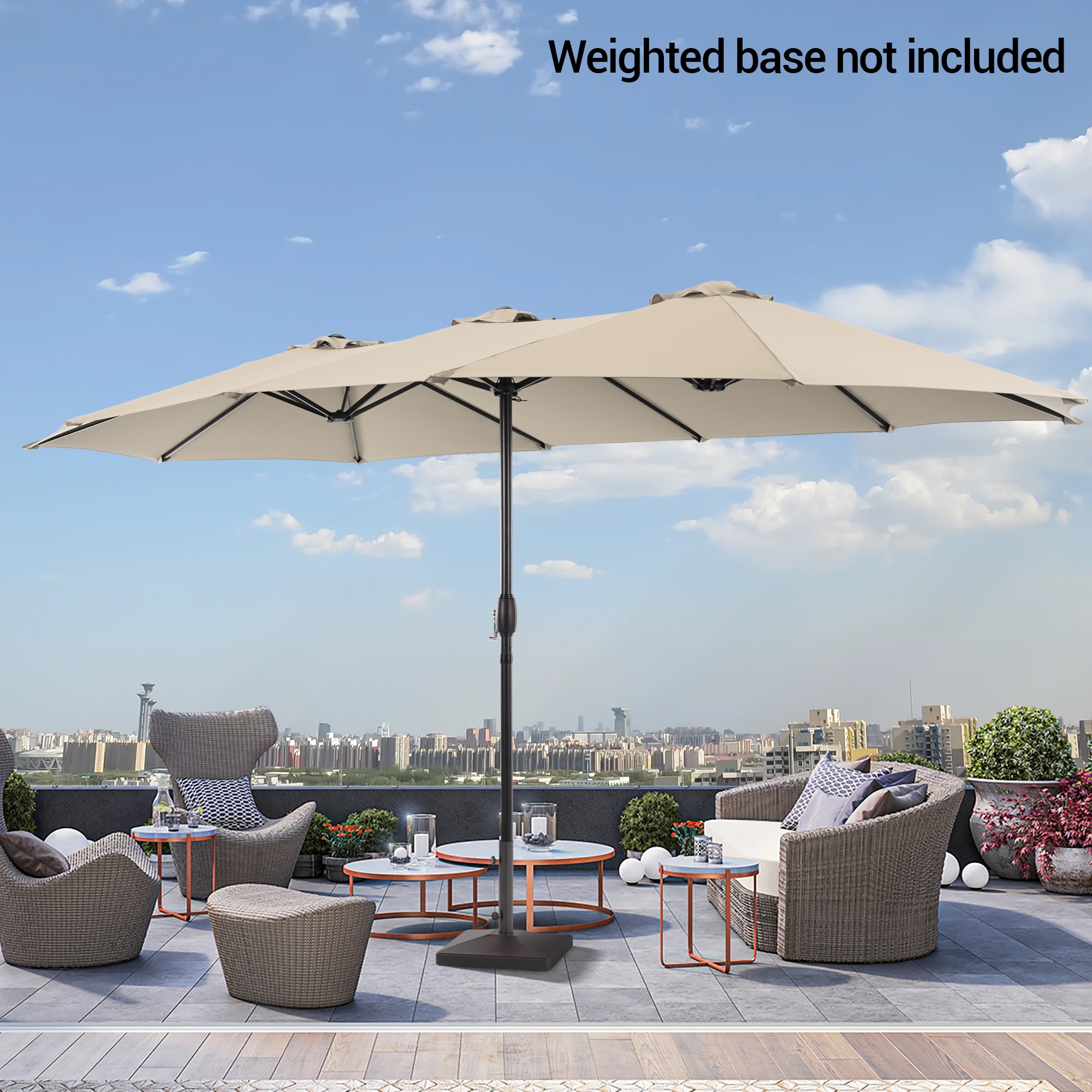 ACEGOSES LW-MK-460SD-B 15-ft Aluminum Tan No-tilt Market Patio Umbrella