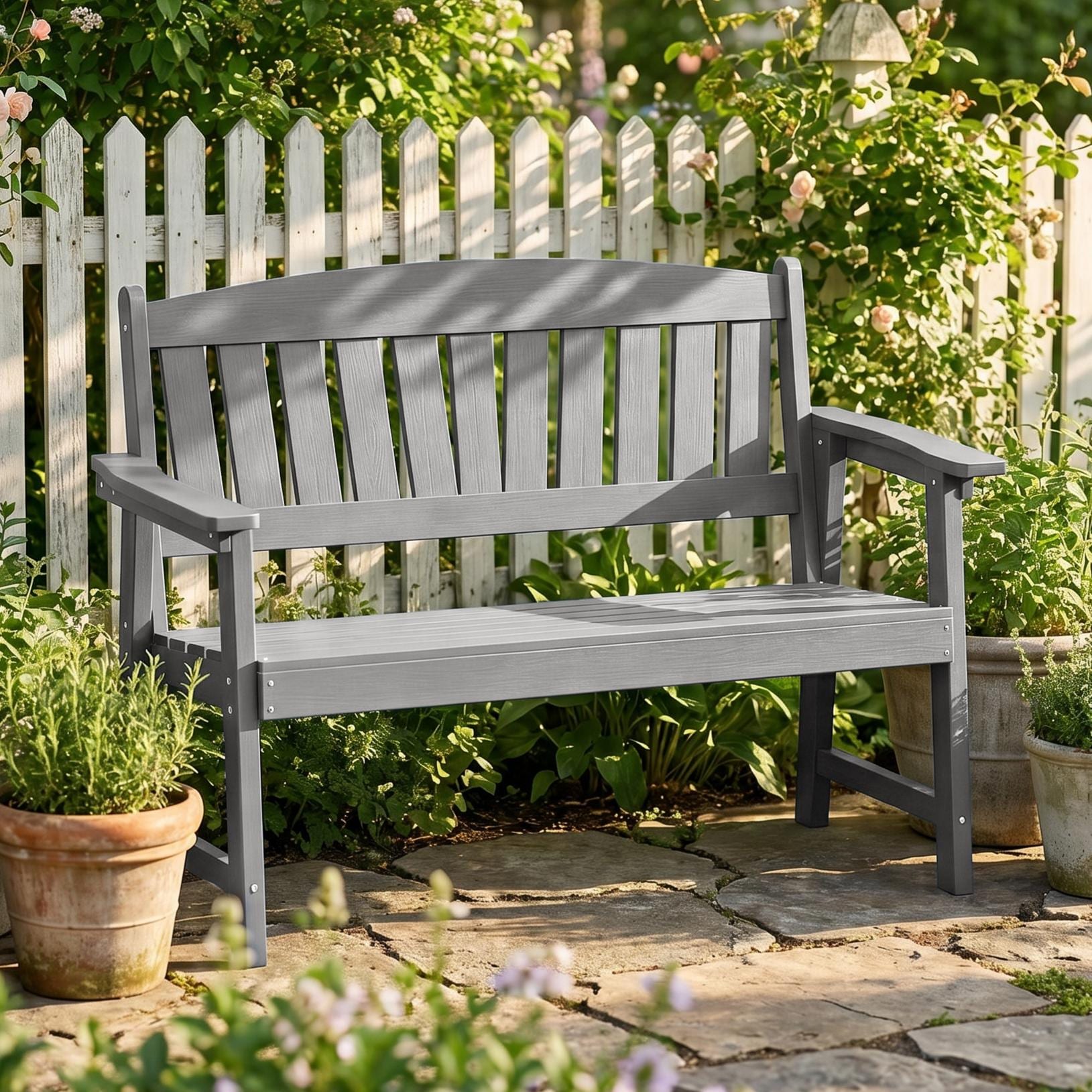 Livewood Garden Bench 50.4-in W x 37.2-in H Light Gray Plastic Garden Bench