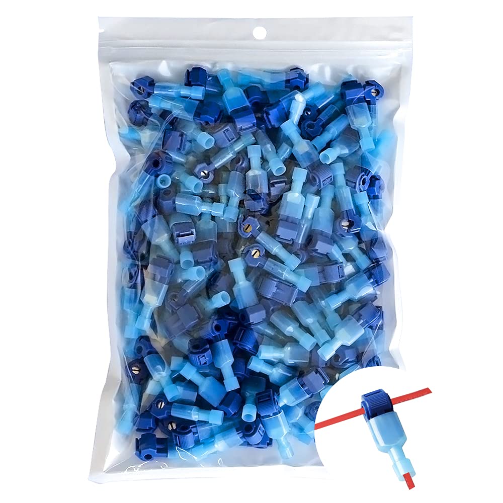 Afoxsos  280 PCS T Tap Wire Connectors Blue 18-14AWG Waterproof Wire Tap Connectors T Taps for Automotive Wiring Self Stripping Quick Disconnect