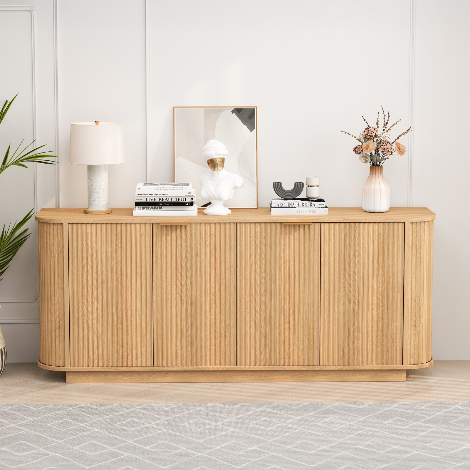 Horizons Prime - 63 inch Natural MDF Wavy Storage Sideboard with Double Doors and Adjustable Shelves