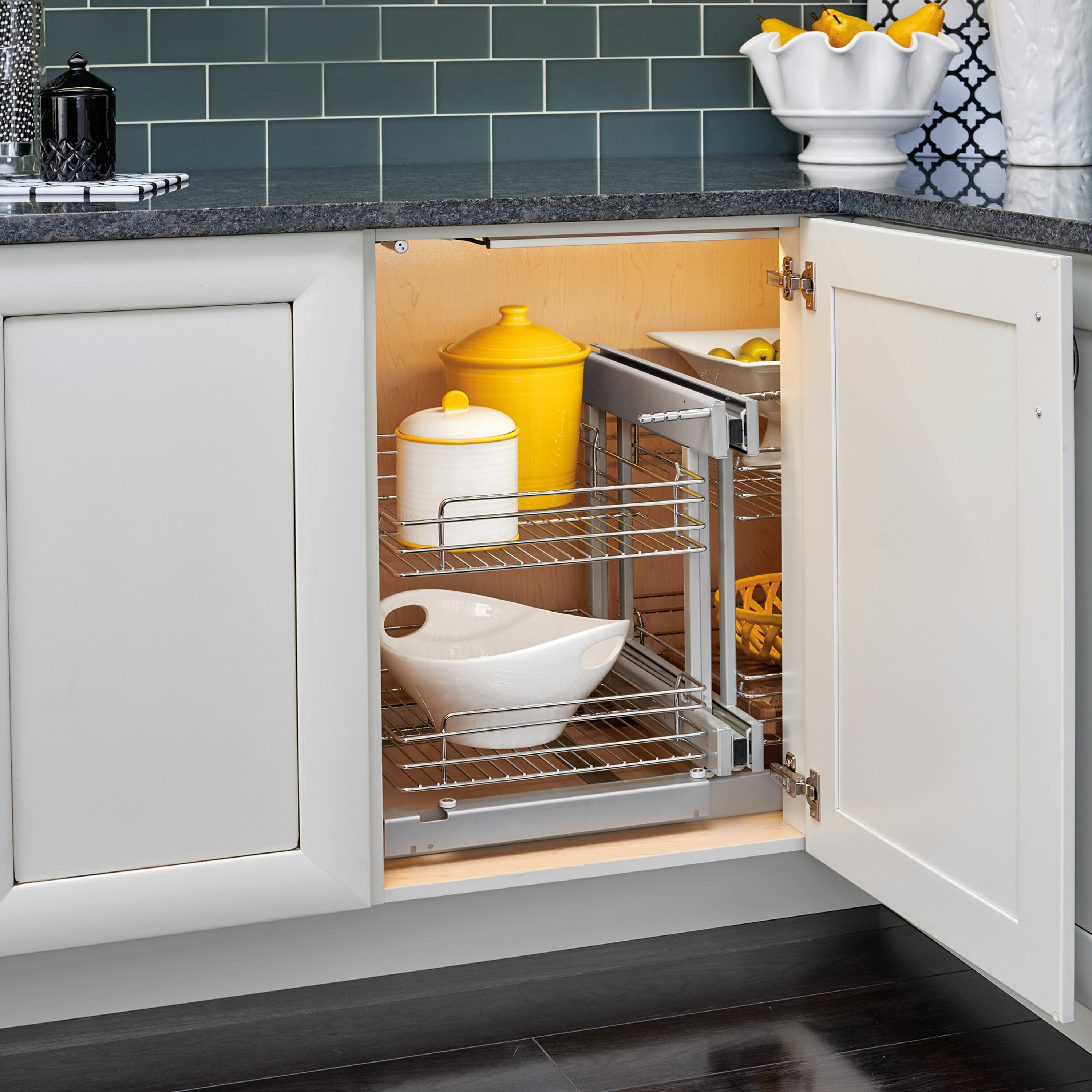 Silver Dual Tier Pullout Shelf Storage Organizer for Cabinets