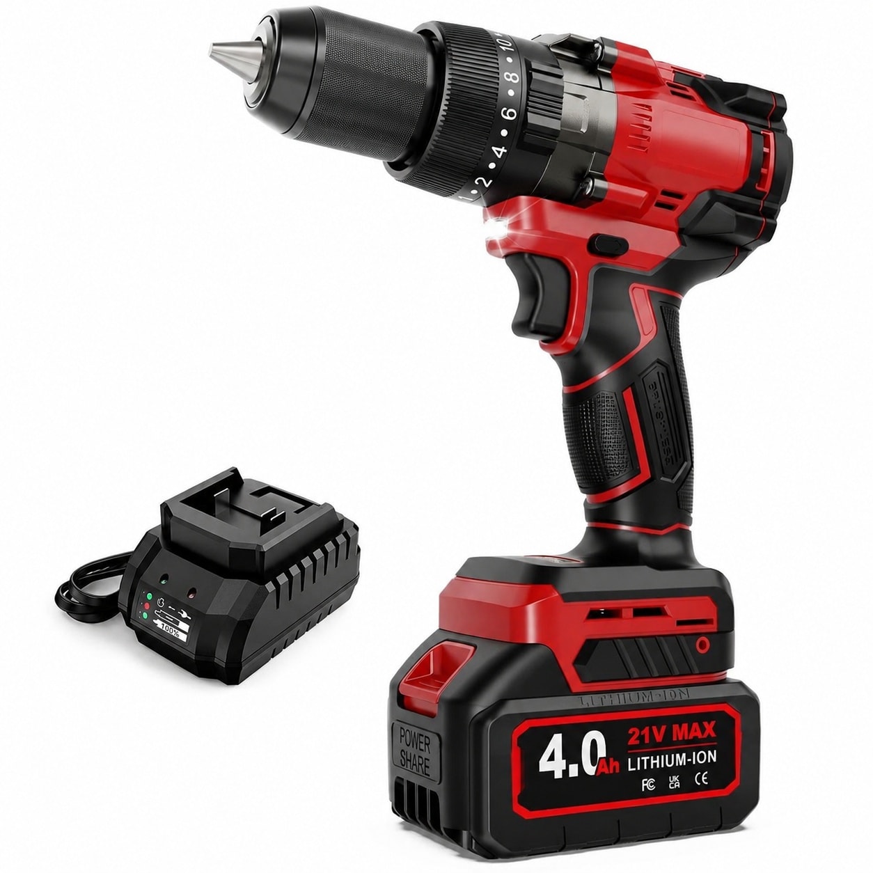 Adrinfly  21V Cordless Hammer Drill High Torque Brushless Motor 1/2 Metal Chuck 20 Plus 3 Clutch Settings 4.0Ah power cell Included