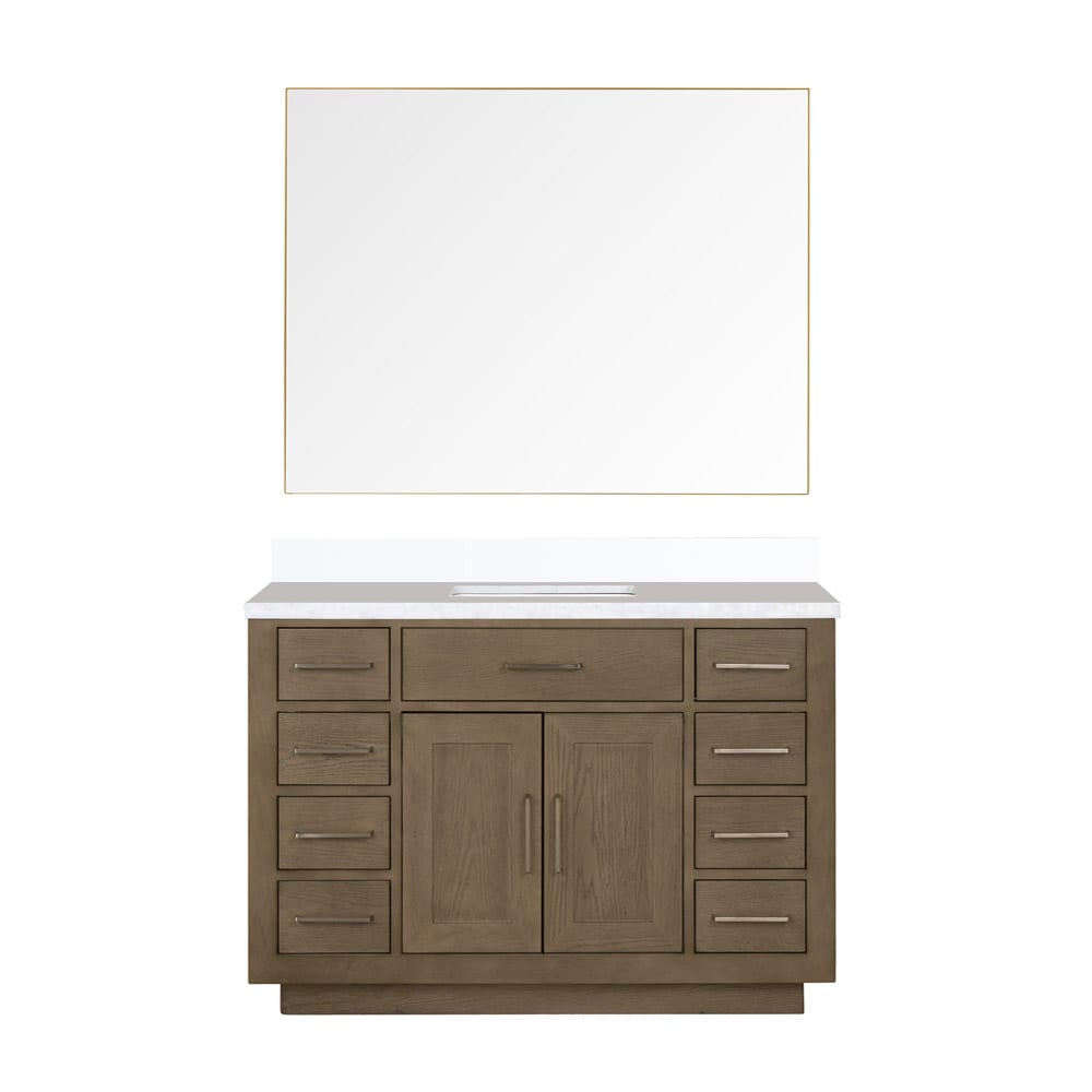 Lexora LVGI48SR210 Gilroy 48-in Grey Oak Single Sink Bathroom Vanity with White Quartz Top (Mirror Included)