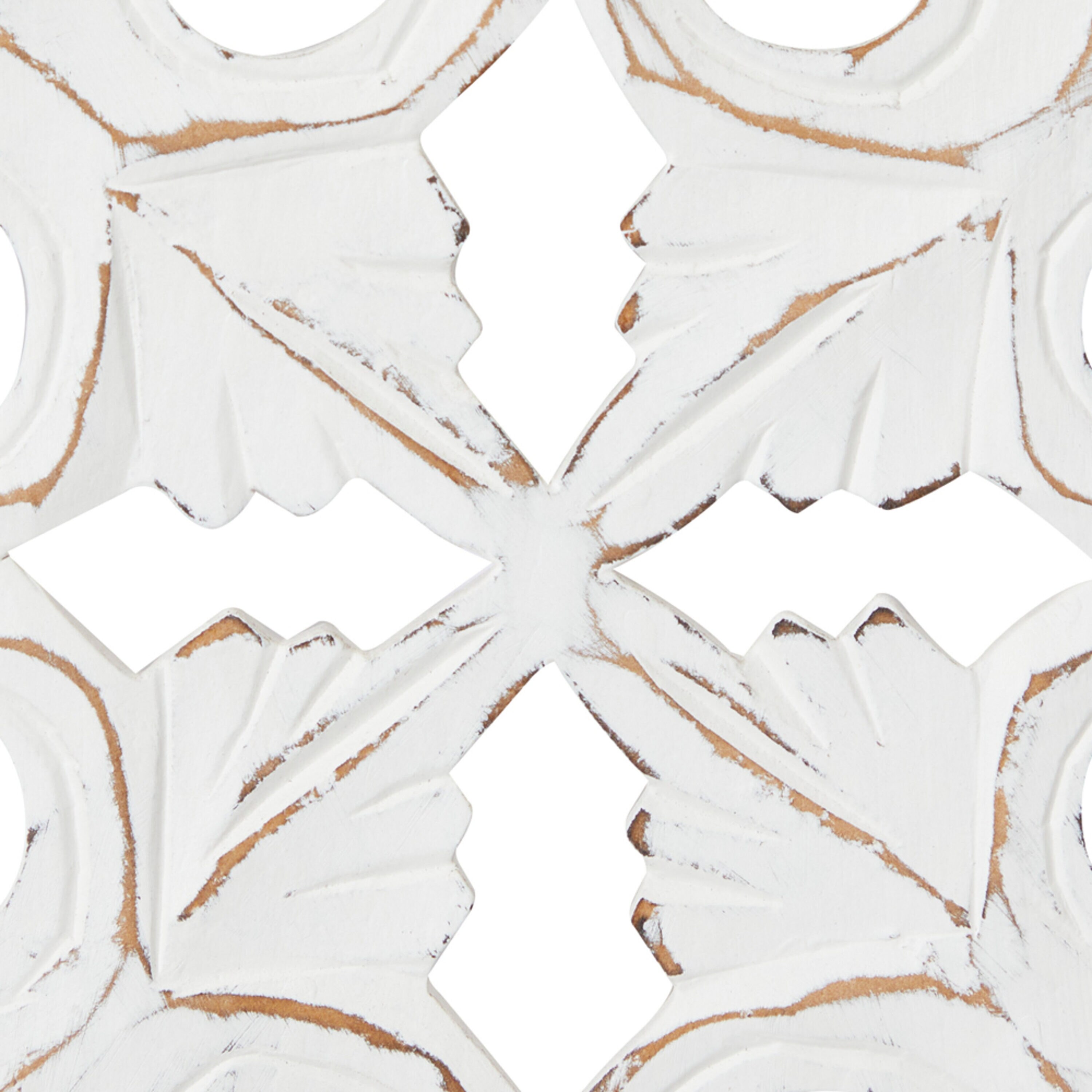 White Distressed Wood Carved Floral Wall Panels Set of 3