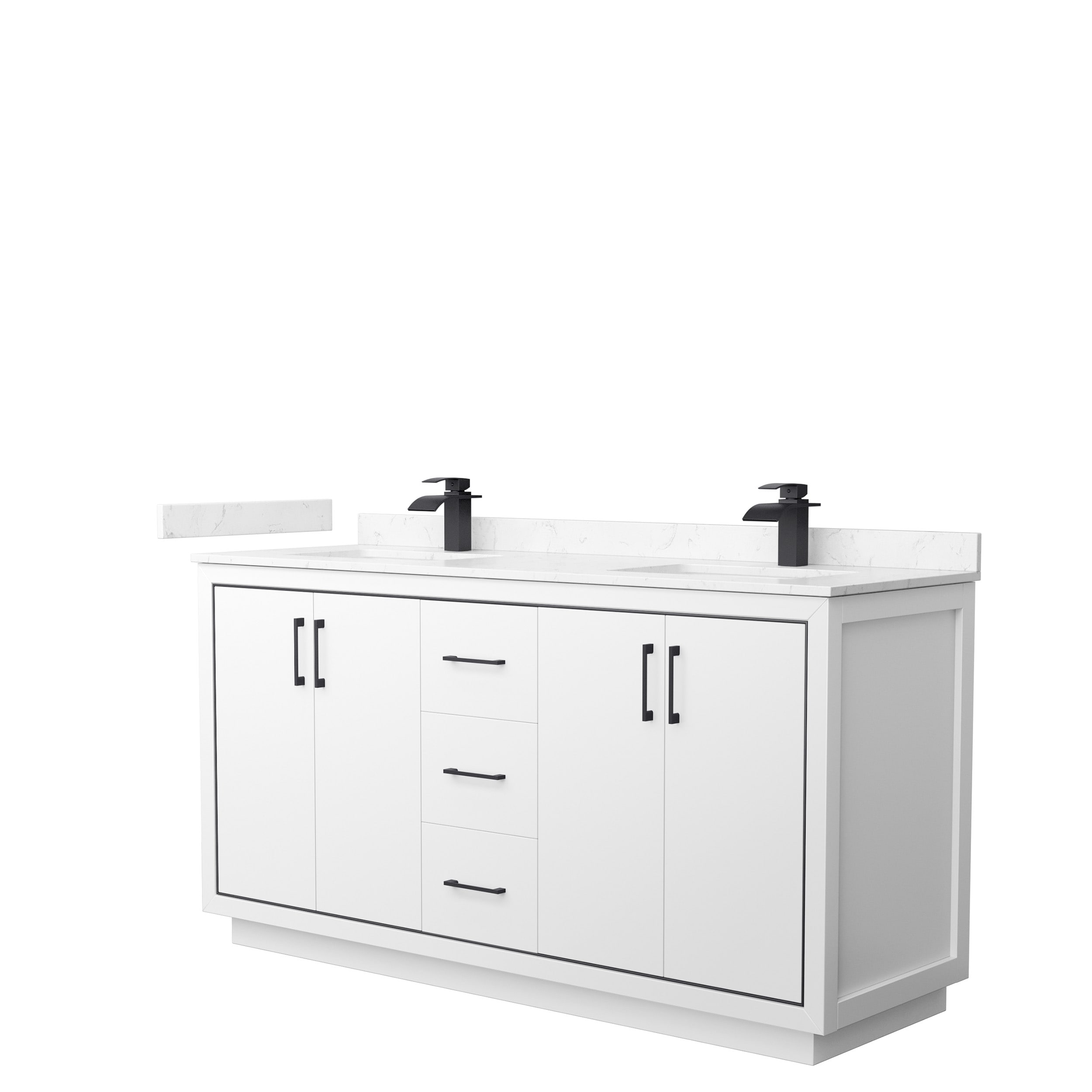 Wyndham Collection WCF111166DWBC2UNSMXX Icon 66-in White with Matte Black Trim Undermount Double sink Bathroom Vanity with Carrara cultured marble Cultured marble Top
