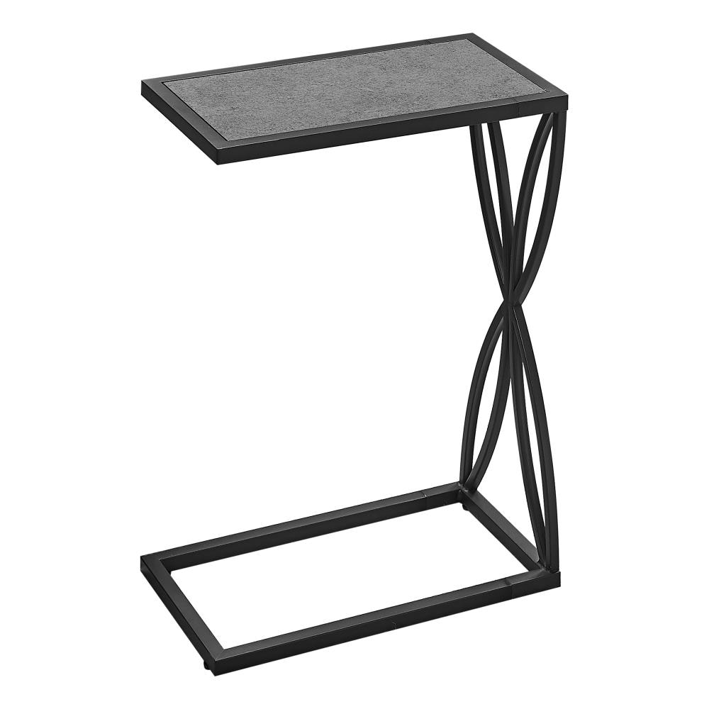Gray Stone-Look Rectangular C-Shaped Metal Accent Table