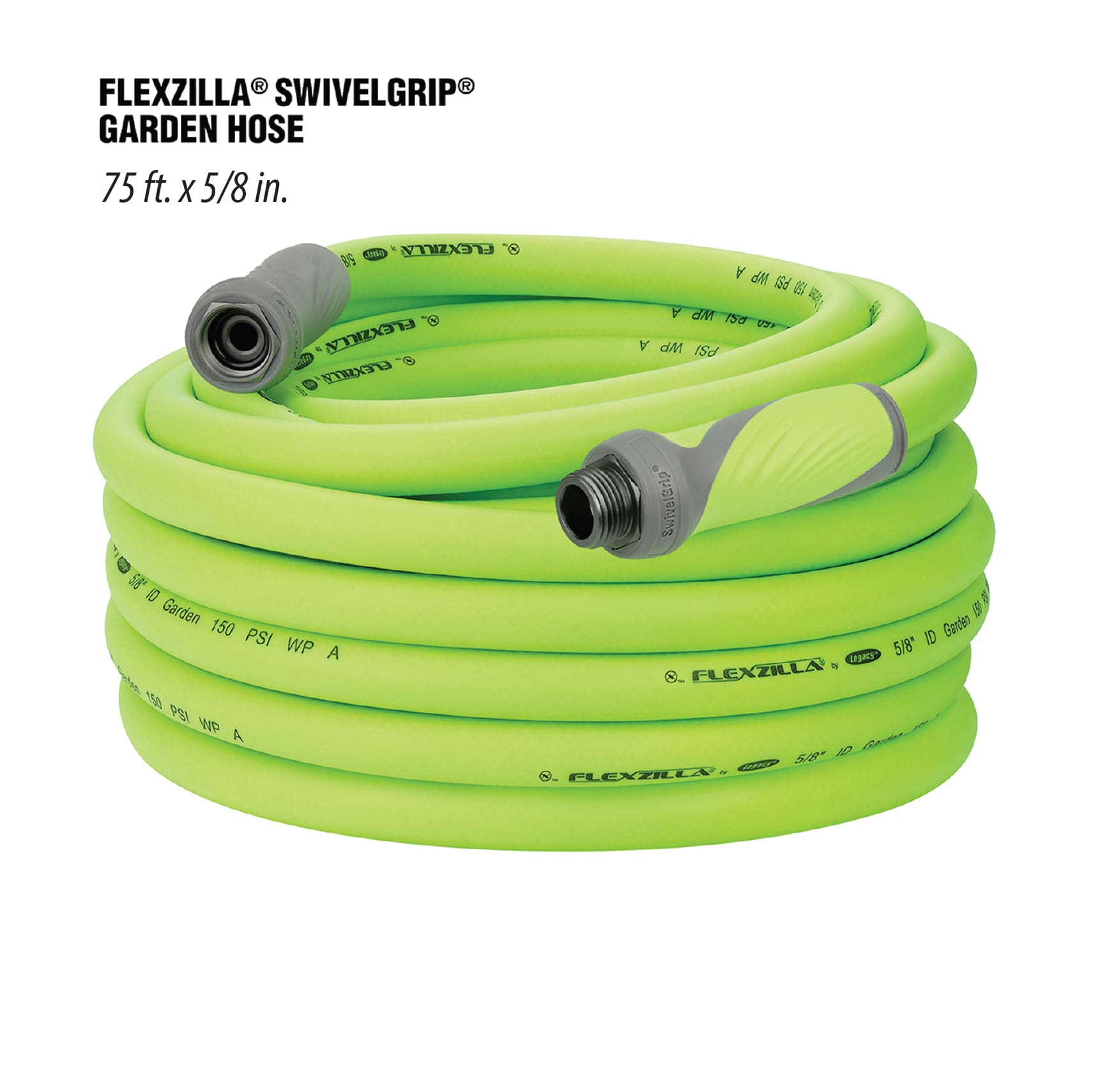 Flexzilla HFZG575YWS-E SwivelGrip 5/8-in x 75-ft Premium -Duty Kink Free Hybrid polymer Green Hose