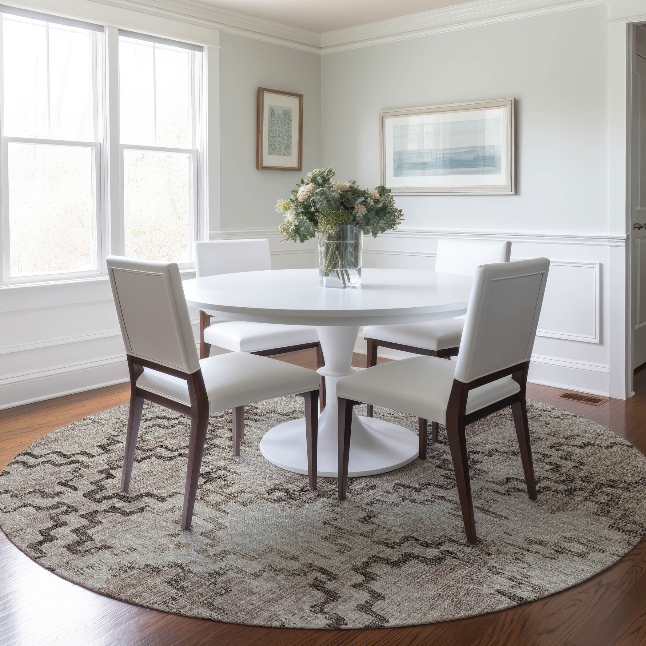 Addison Rugs AMF121MO8RO Mayfield AMF121MO 8 x 8 (ft) Loomed Polyester Mocha Round Indoor Geometric Machine washable Area rug