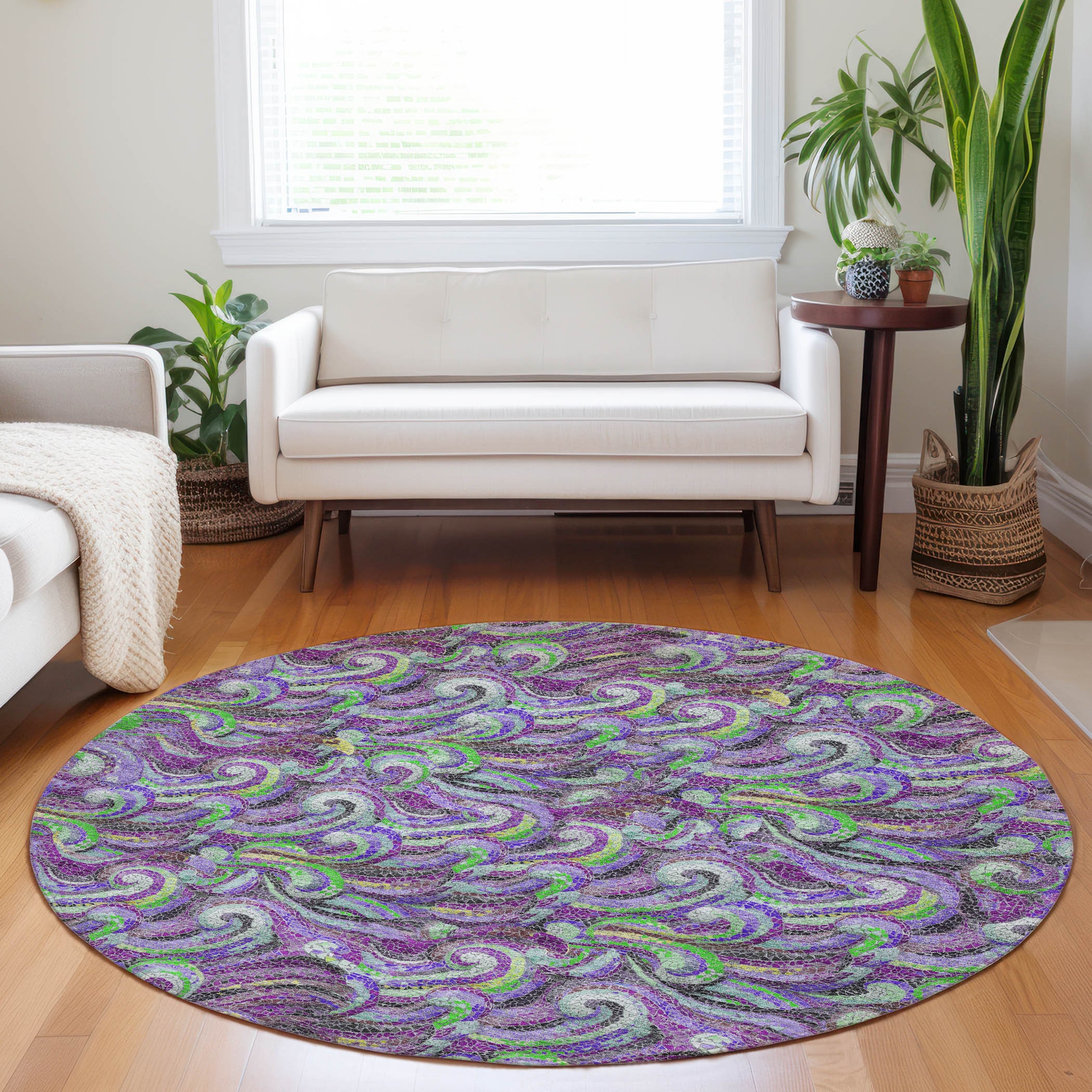 Addison Rugs AMF193PP8RO Mayfield AMF193PP 8 x 8 (ft) Loomed Polyester Purple Round Indoor Geometric Machine washable Area rug