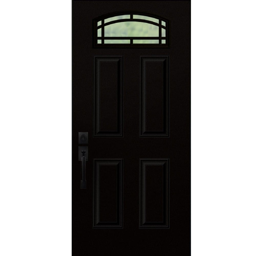 RELIABILT 10172511 Entry Door 36-in x 80-in x 4-9/16-in Steel Morelite Right-hand inswing Obsidian Painted Prehung Front Door with Brickmould Insulating core with Grilles