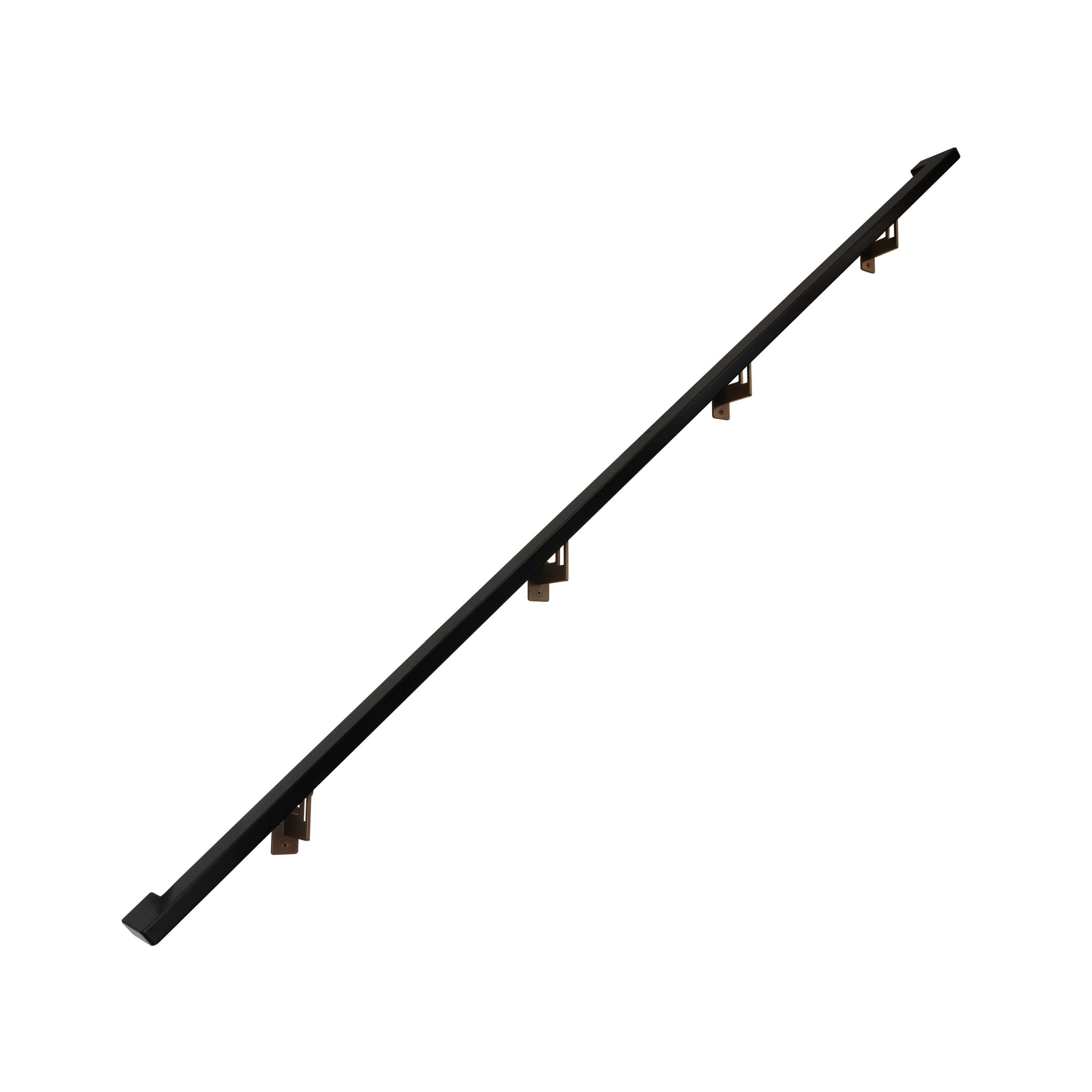 Concept Fusion 132 inch L  Modern Aluminum Rectangular Handrail Grab Bar Kit Returns to Wall with Adjustable Steel Brackets Included Bronze and Black Powder Coated Finish