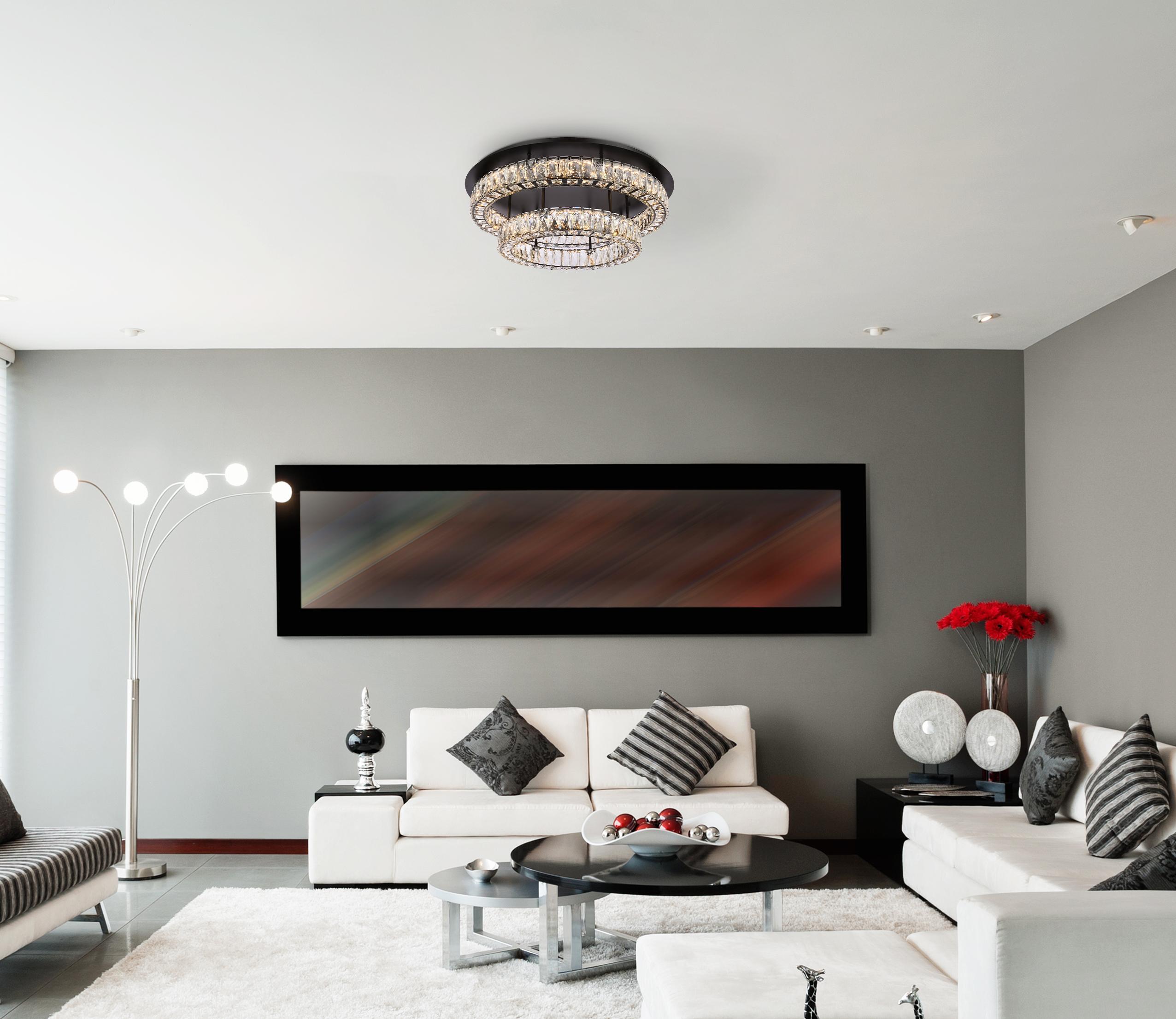 Monroe 30" Modern Black LED Flush Mount with Clear Crystals