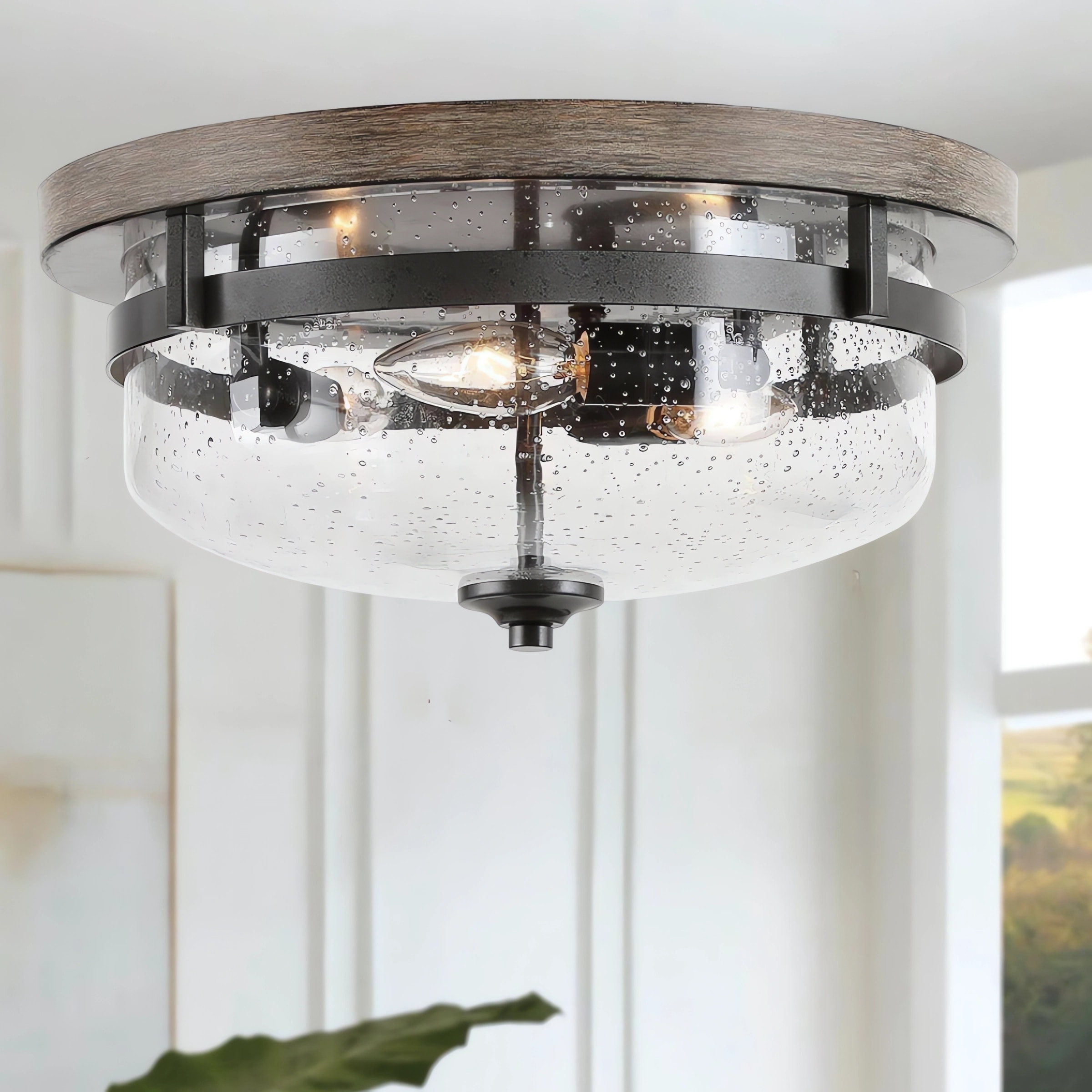 LNC LLB7RRHL13680UE Capybara 3 -Light 13.5-in Distressed Black Semi Flush Mount Light