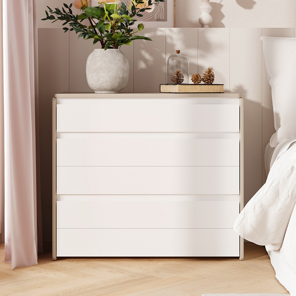 Homsee V-KF210331-01 3 Drawers Nightstand with Rounded Corners and Anti-tipping Design Modern Storage Cabinet for Bedroom 31.5''L x 15.7''W x 27.6''H White