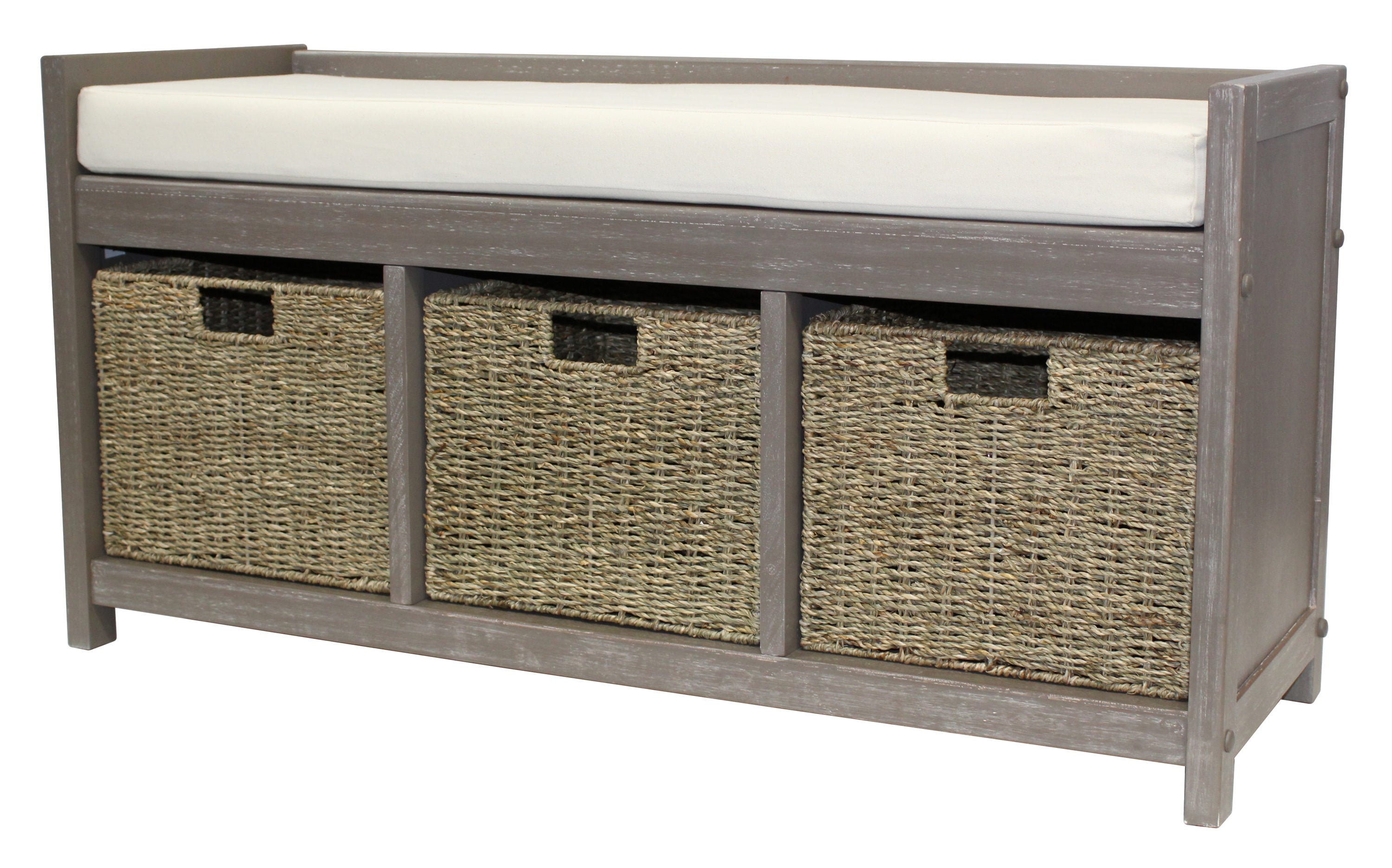Coastal Gray Wash Storage Bench with Storage 40-in x 13.38-in x 20-in ...