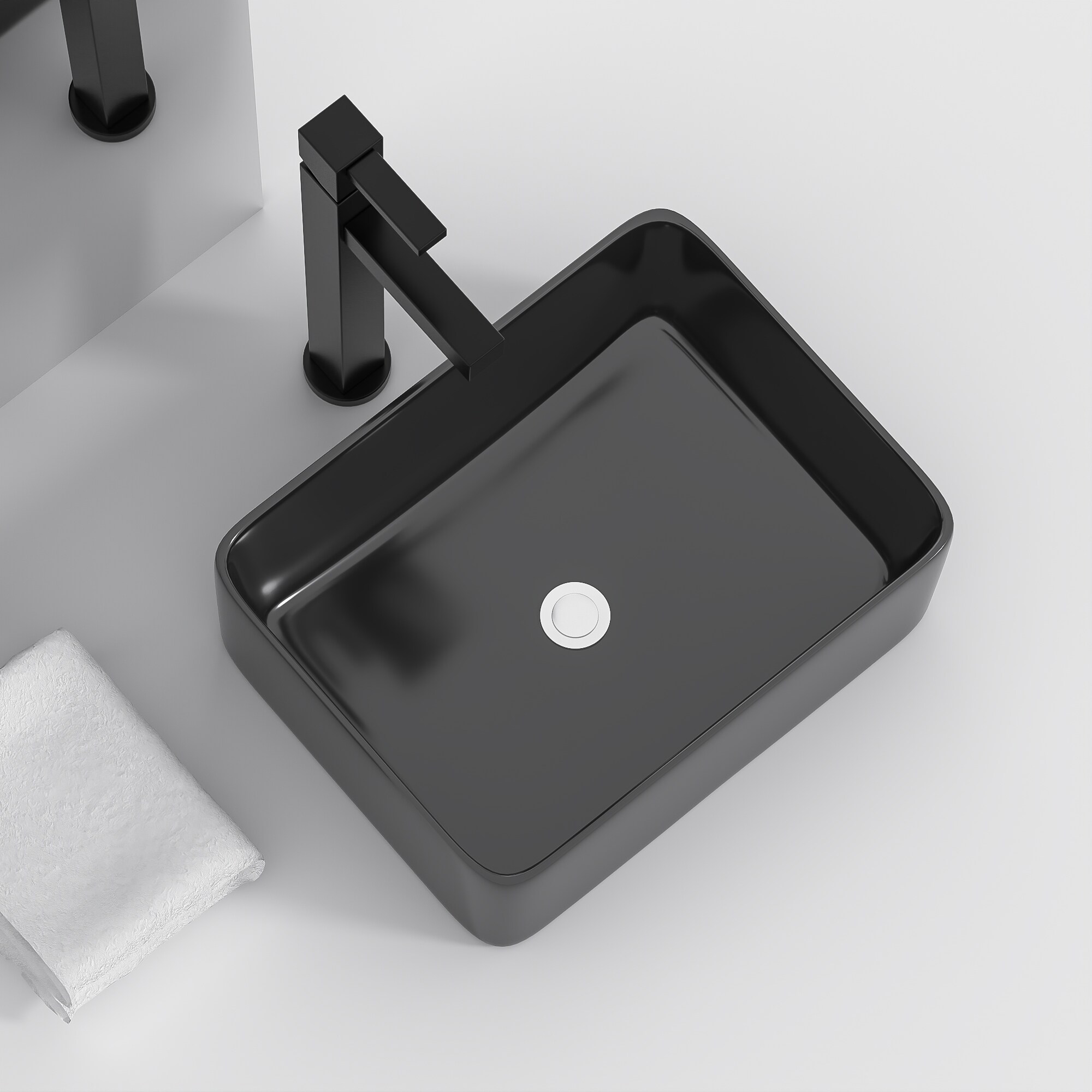 Lordear LD-LMP18001-B Porcelain vanity sink Ceramic Vessel Rectangular Modern Black Bathroom Sink ( 19-Inches x 15-Inches )