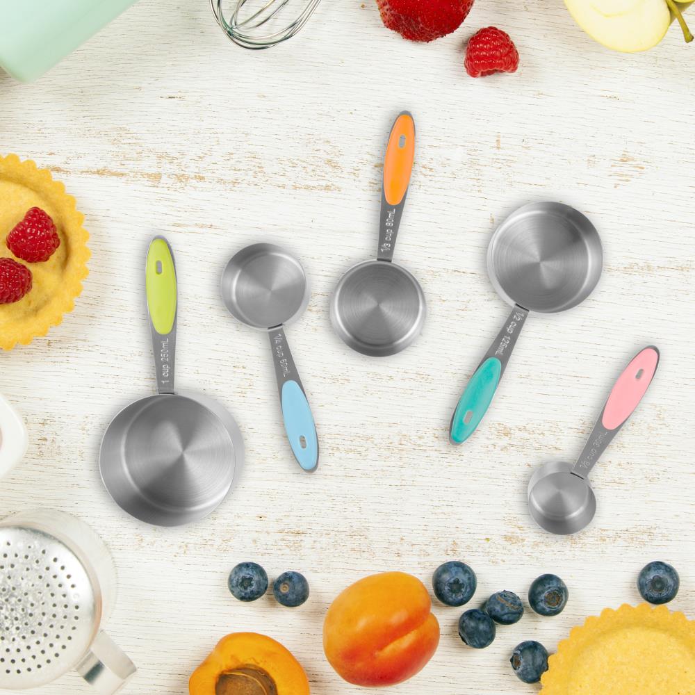 Hastings Home Stainless Steel Measuring Cups And Spoons For Baking And  Cooking - Assorted Sizes And Silicone Handle Colors, Set Of 10 : Target