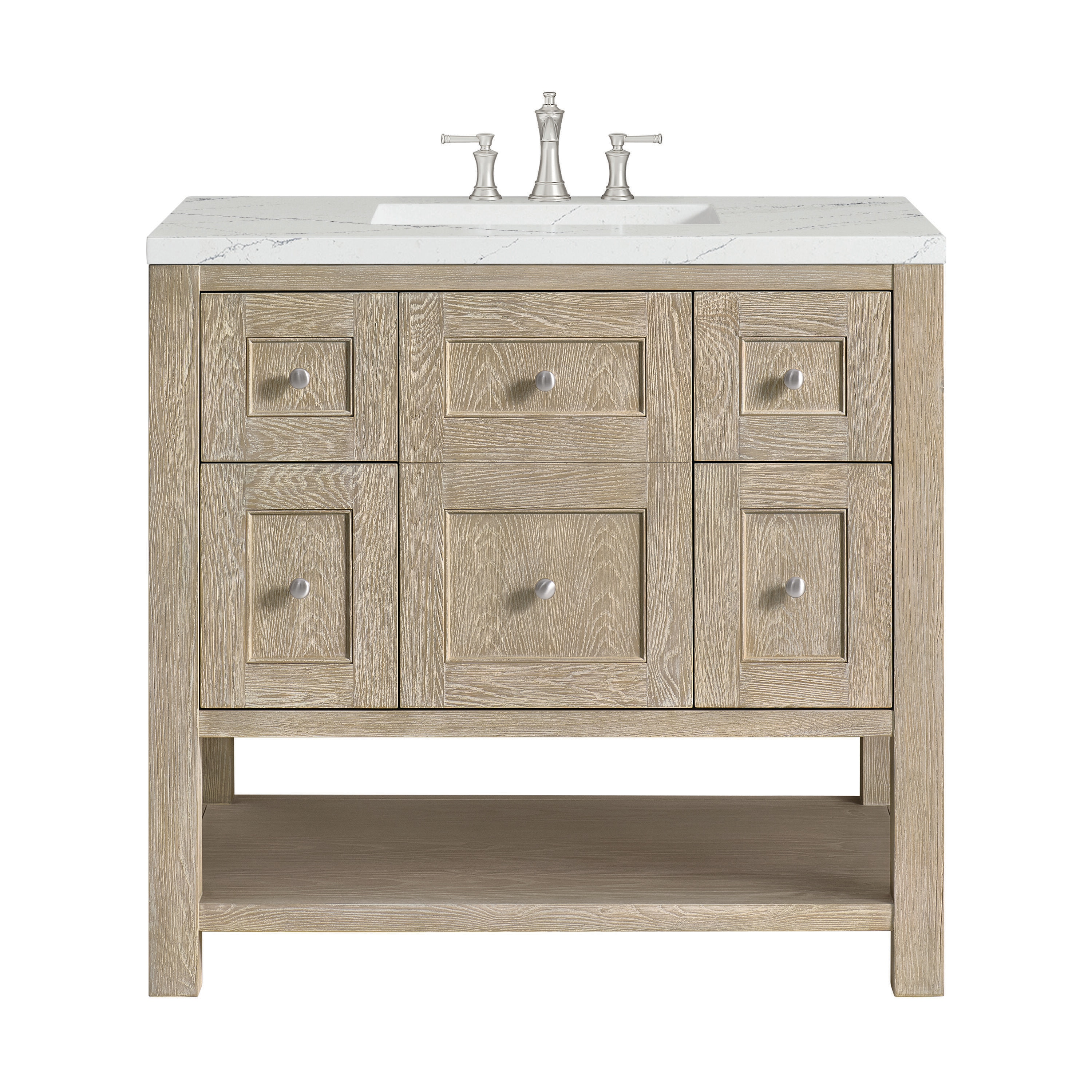 James Martin Vanities 330-V36-WWO-3ENC Breckenridge 36-in Whitewashed Oak Undermount Single Sink Bathroom Vanity with Ethereal Noctis Quartz Top