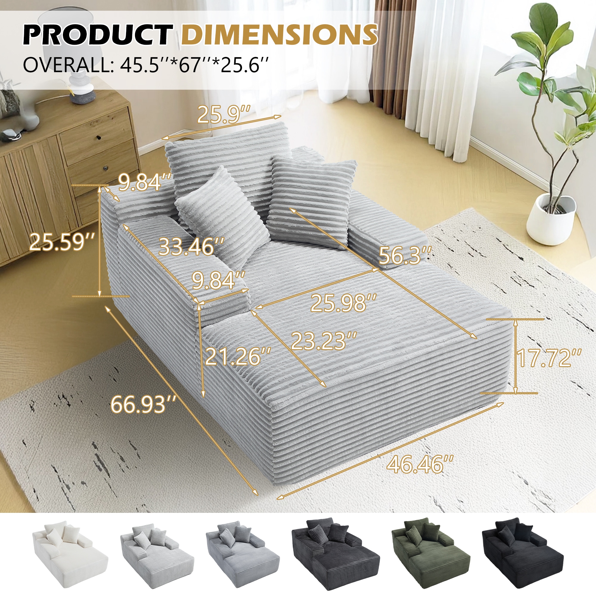 Hrinhom HC-D2041-LIGHT GREY Chaises-Settees - View #4