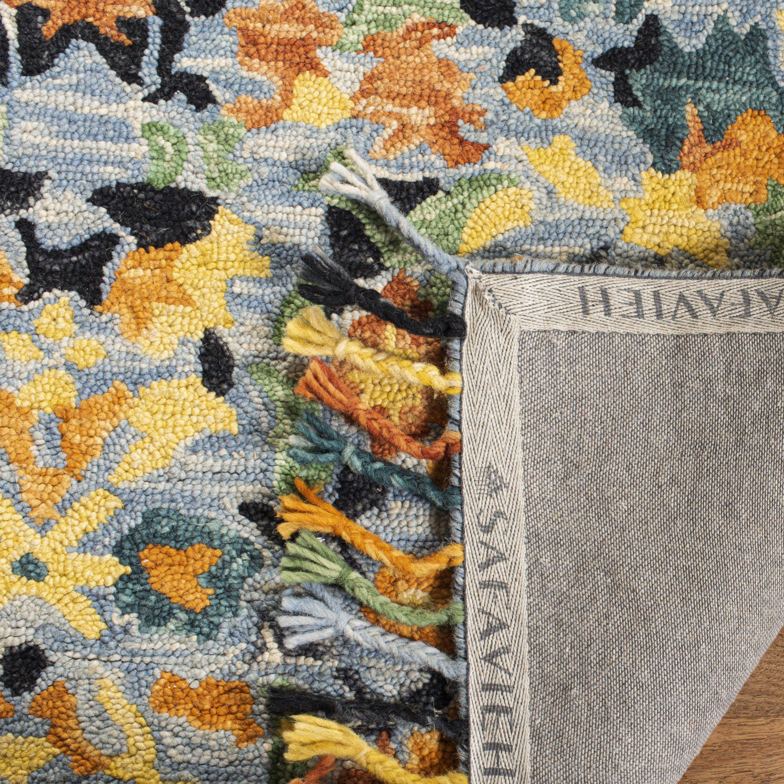 Handmade Blue Multicolor Tufted Wool Square Rug, 8' x 8'