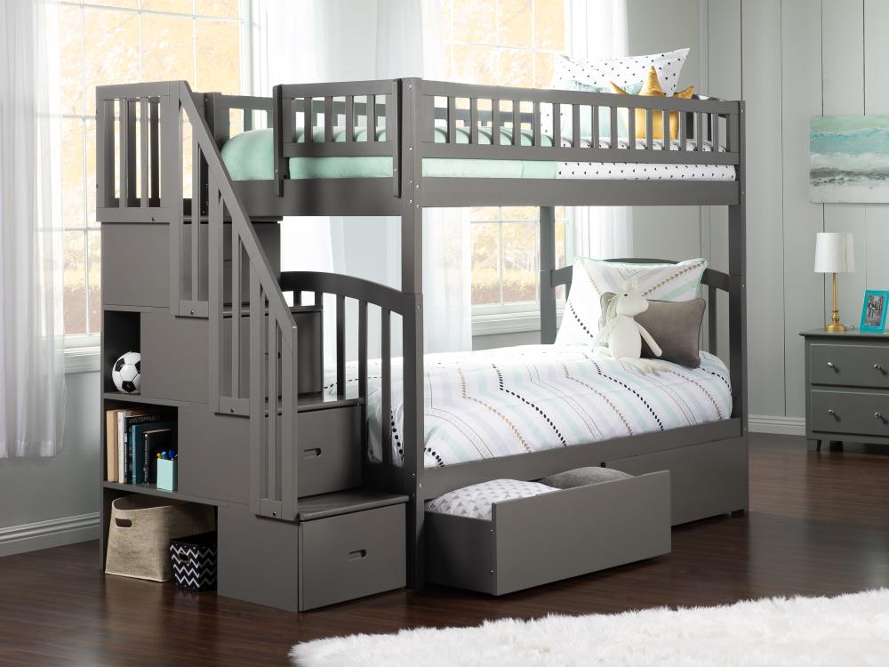 Atlantic Furniture Westbrook Staircase, Twin Over Full Bunk Bed With Stair Storage Drawers