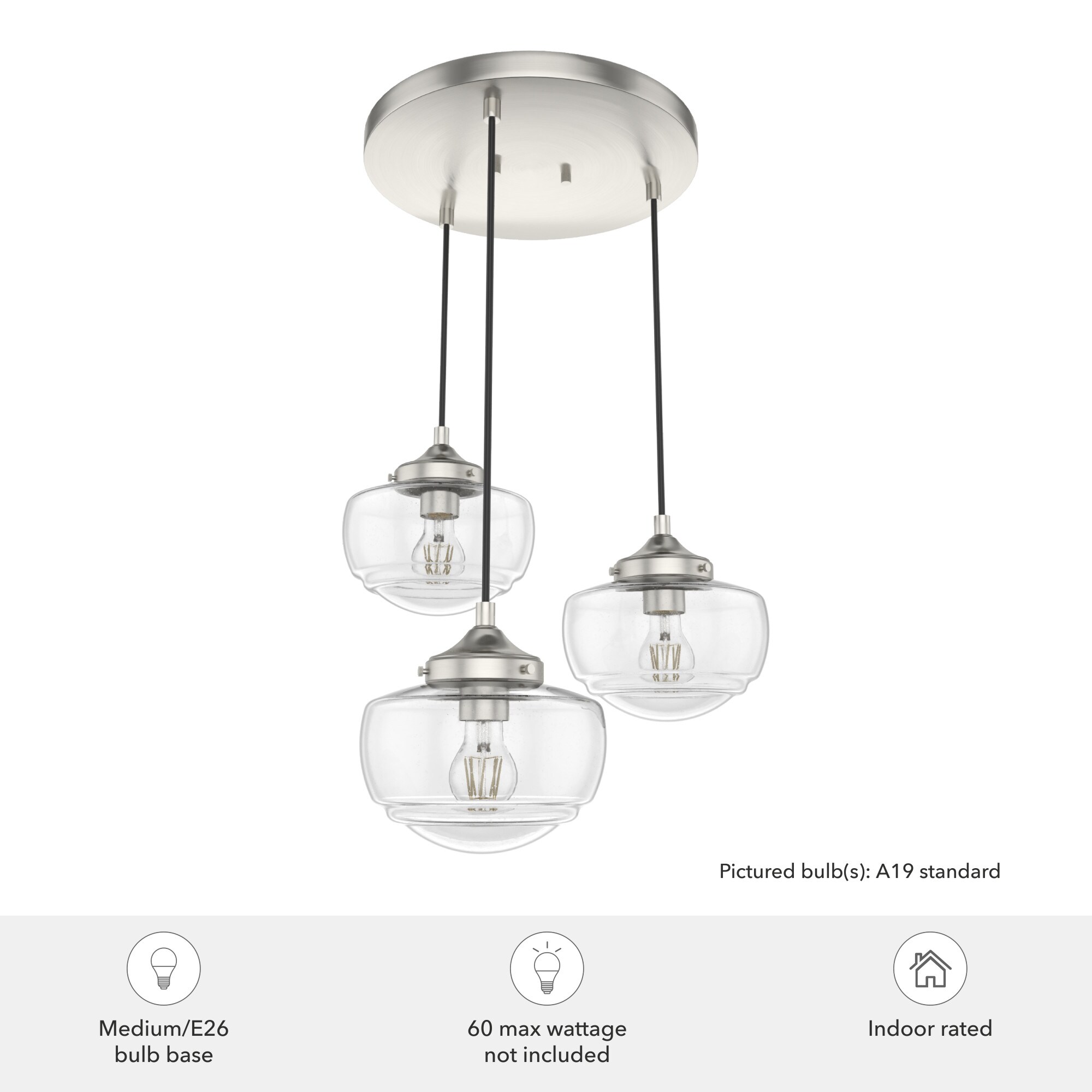 Saddle Creek 17" Brushed Nickel and Glass 3-Light Pendant